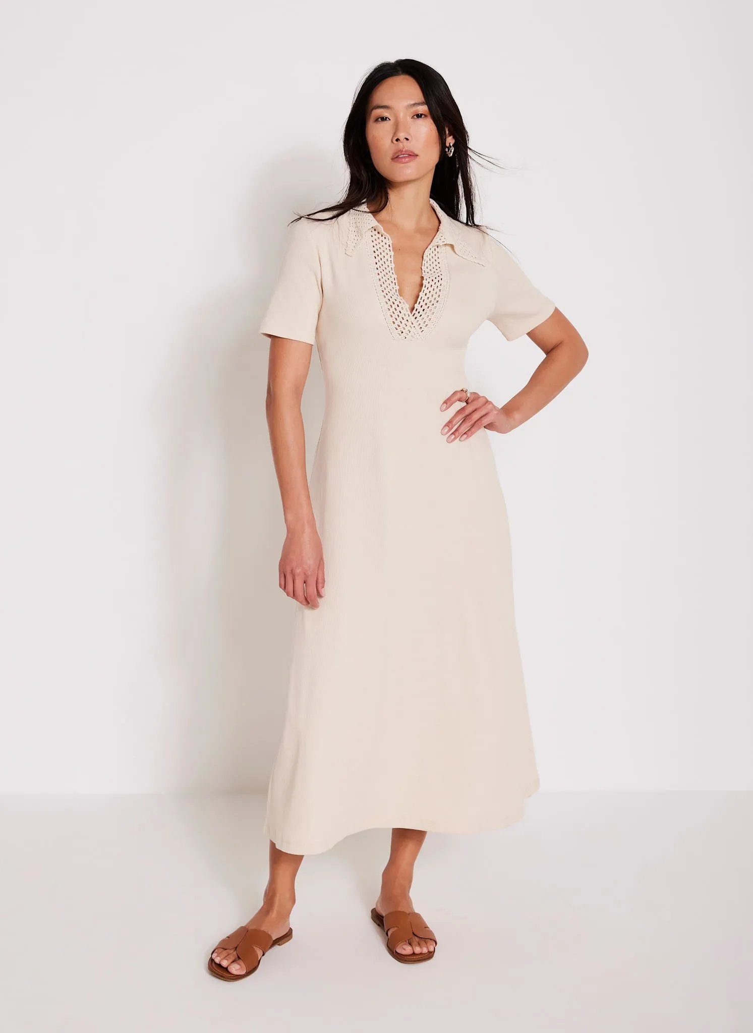 Neutral Crochet Collar Midi Dress sold by Mint Velvet