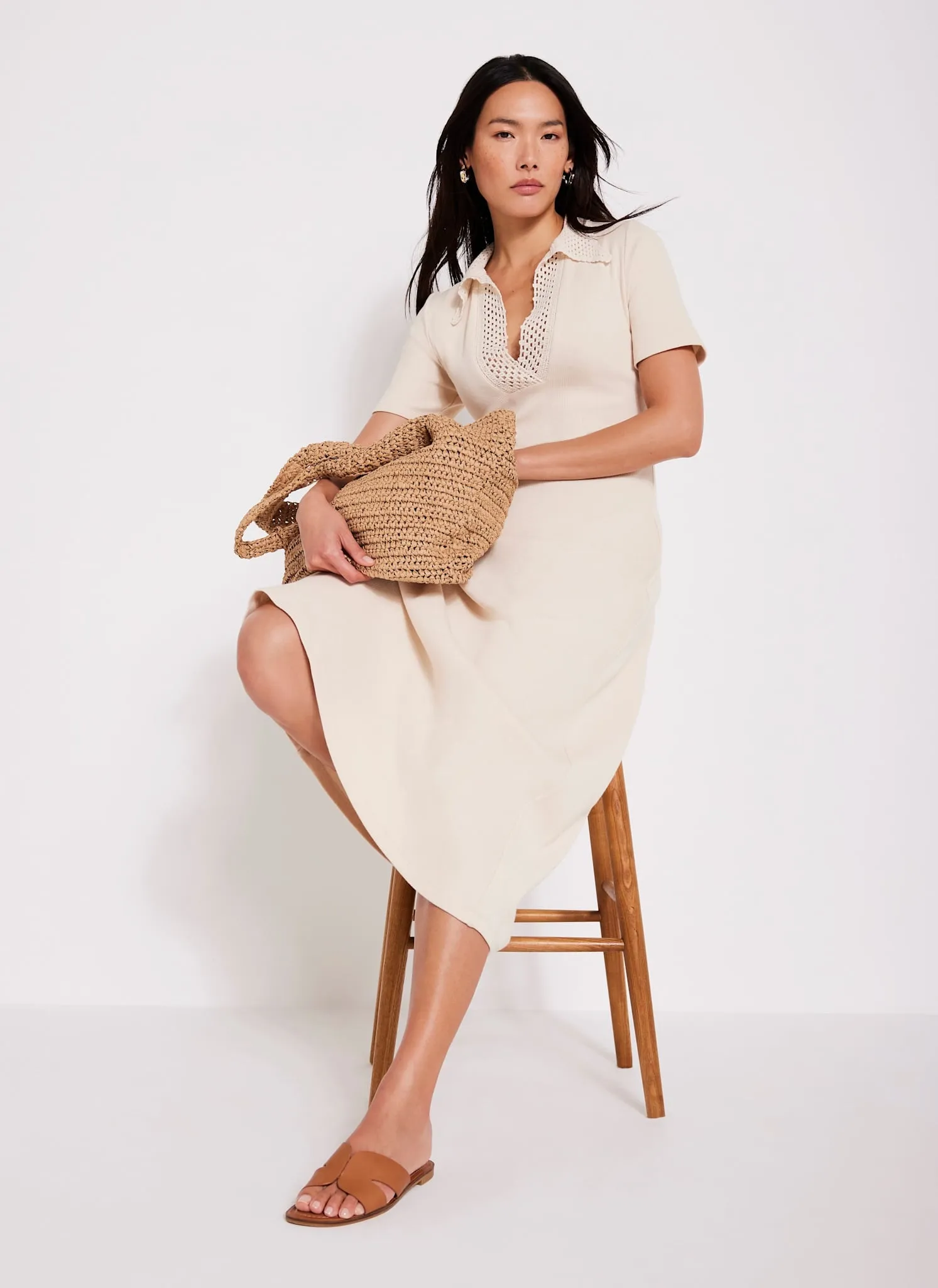 Neutral Crochet Collar Midi Dress sold by Mint Velvet product image thumbnail 4