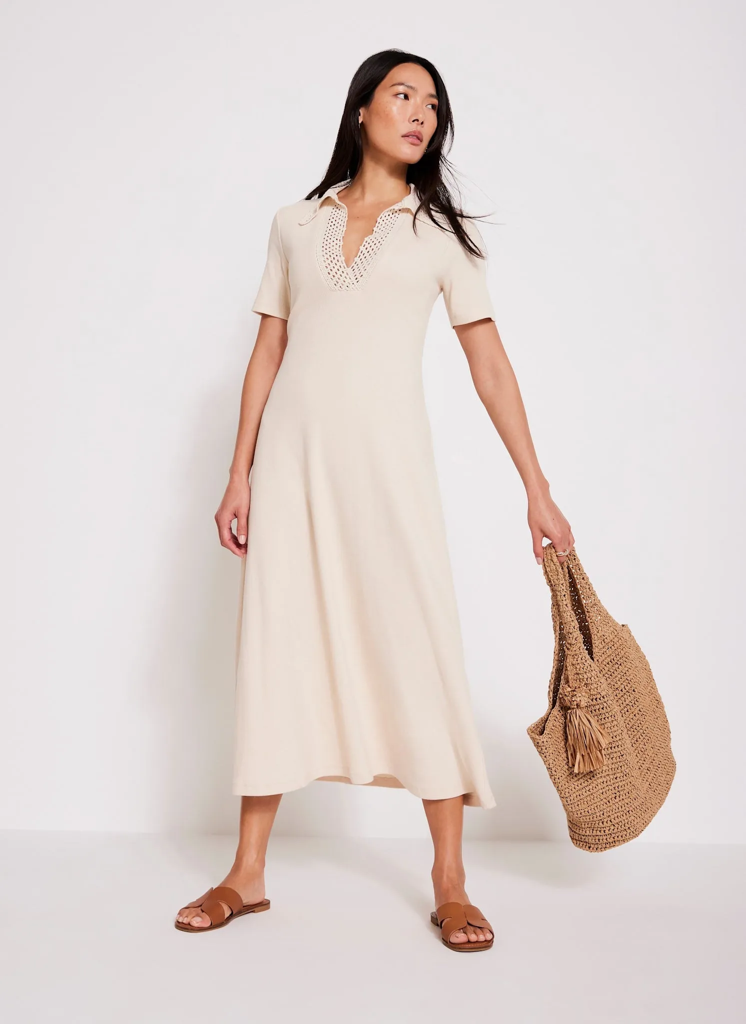 Neutral Crochet Collar Midi Dress sold by Mint Velvet product image thumbnail 2