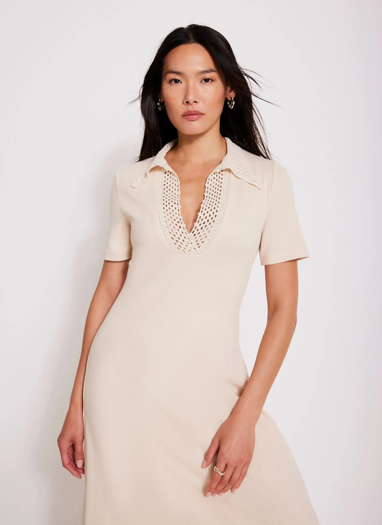 Neutral Crochet Collar Midi Dress sold by Mint Velvet product image thumbnail 3