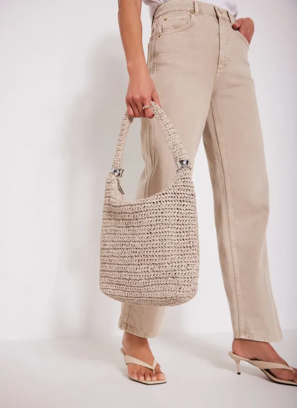 Neutral Woven Shoulder Bag sold by Mint Velvet