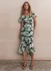 Green Floral Print Ruffle Midi Dress sold by Mint Velvet