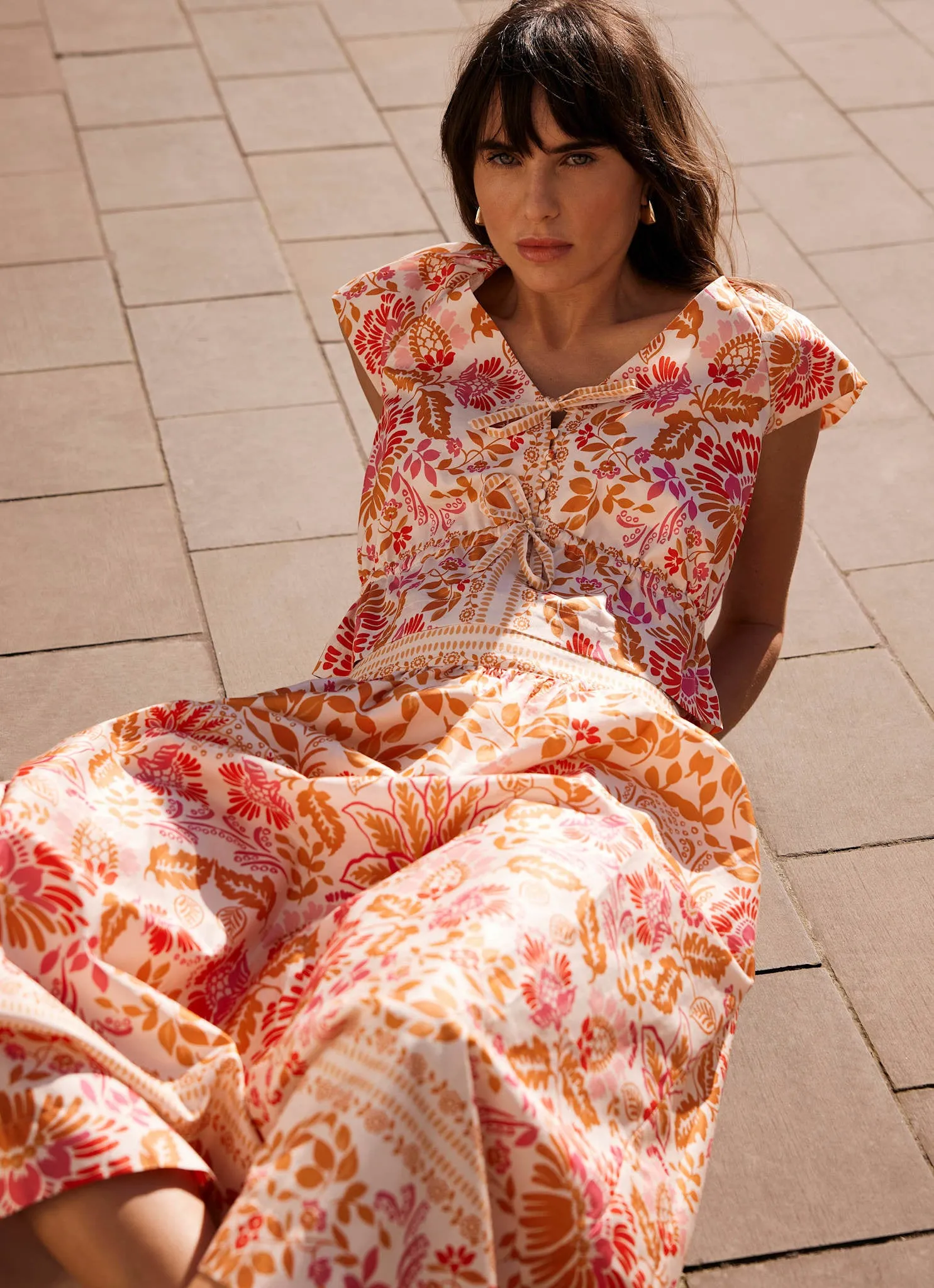 Orange Floral Print Tie Front Top sold by Mint Velvet product image thumbnail 2