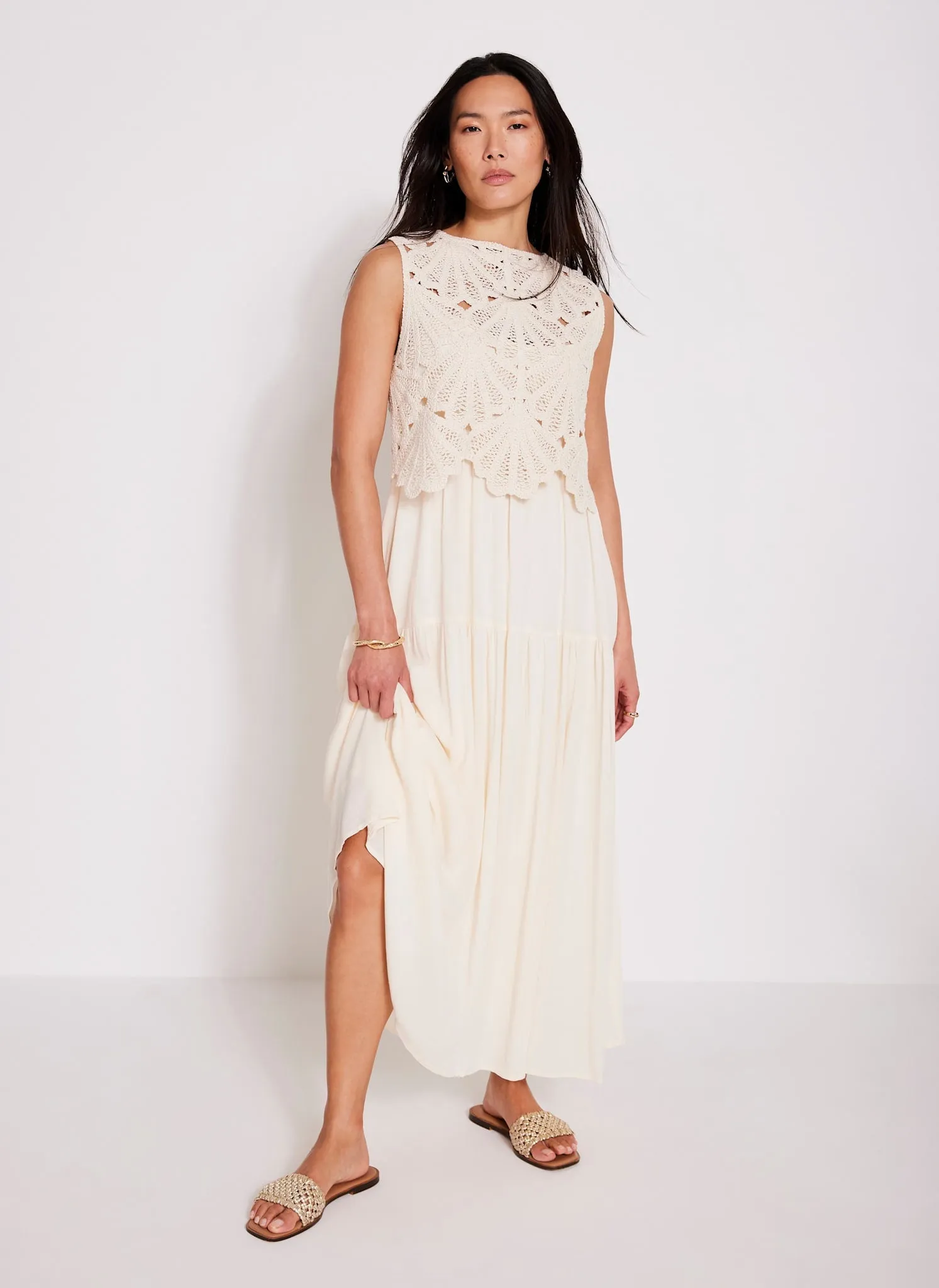 Neutral Crochet Midi Dress sold by Mint Velvet product image thumbnail 4