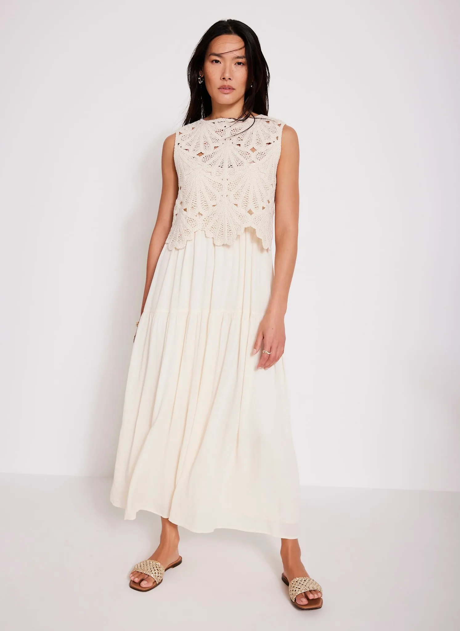 Neutral Crochet Midi Dress sold by Mint Velvet