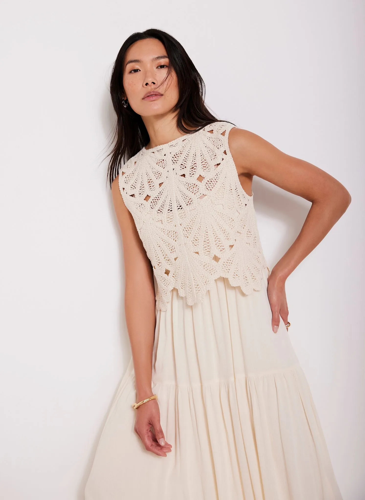 Neutral Crochet Midi Dress sold by Mint Velvet product image thumbnail 3