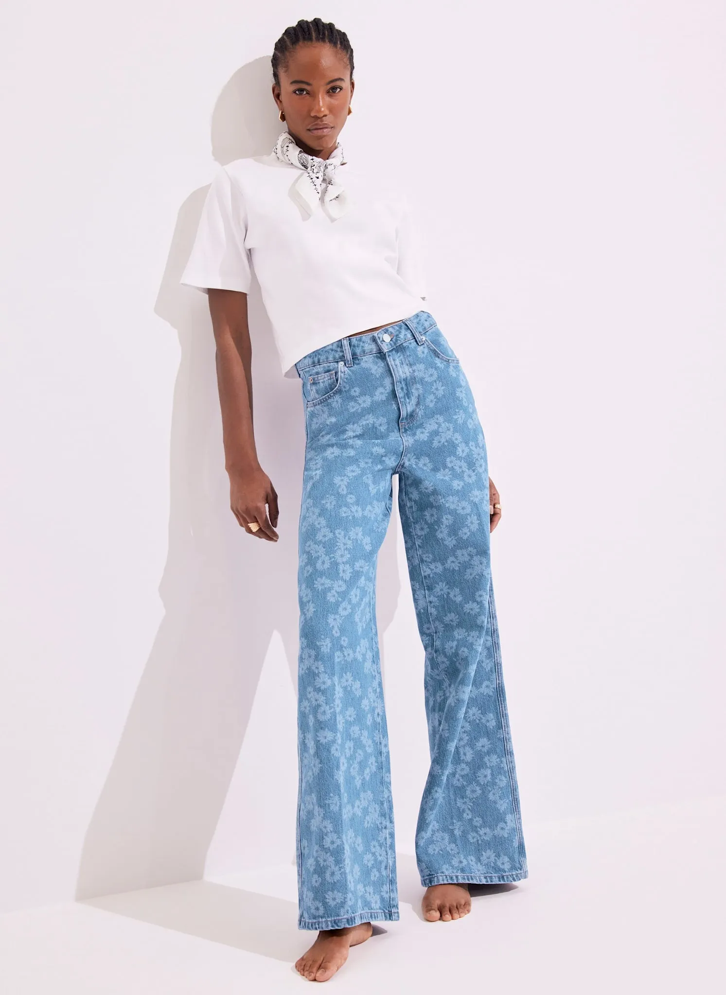 Mid Indigo Floral Wide Jeans sold by Mint Velvet