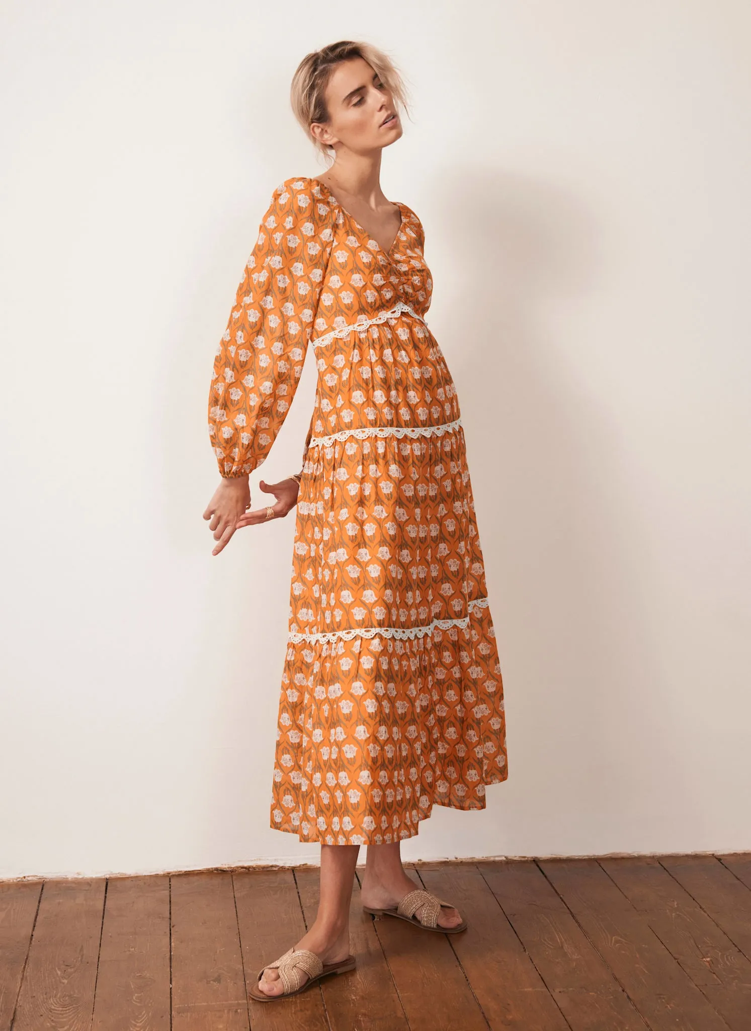 Orange Floral Print Maxi Dress sold by Mint Velvet