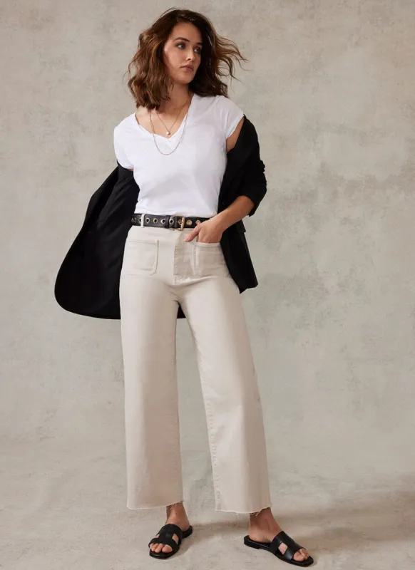 Monroe Neutral Crop Wide Jeans sold by Mint Velvet