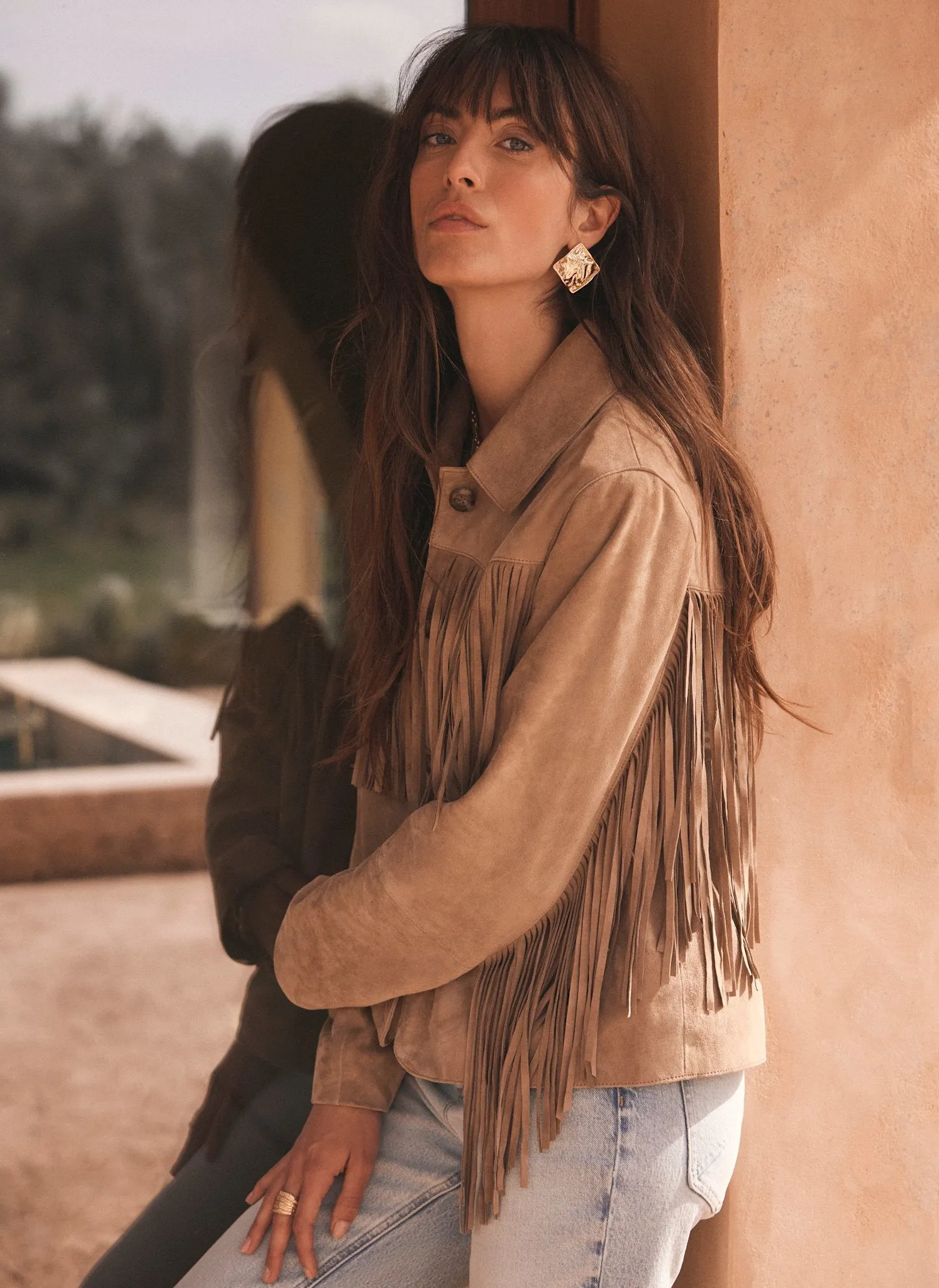Neutral Suede Fringed Jacket sold by Mint Velvet product image thumbnail 4
