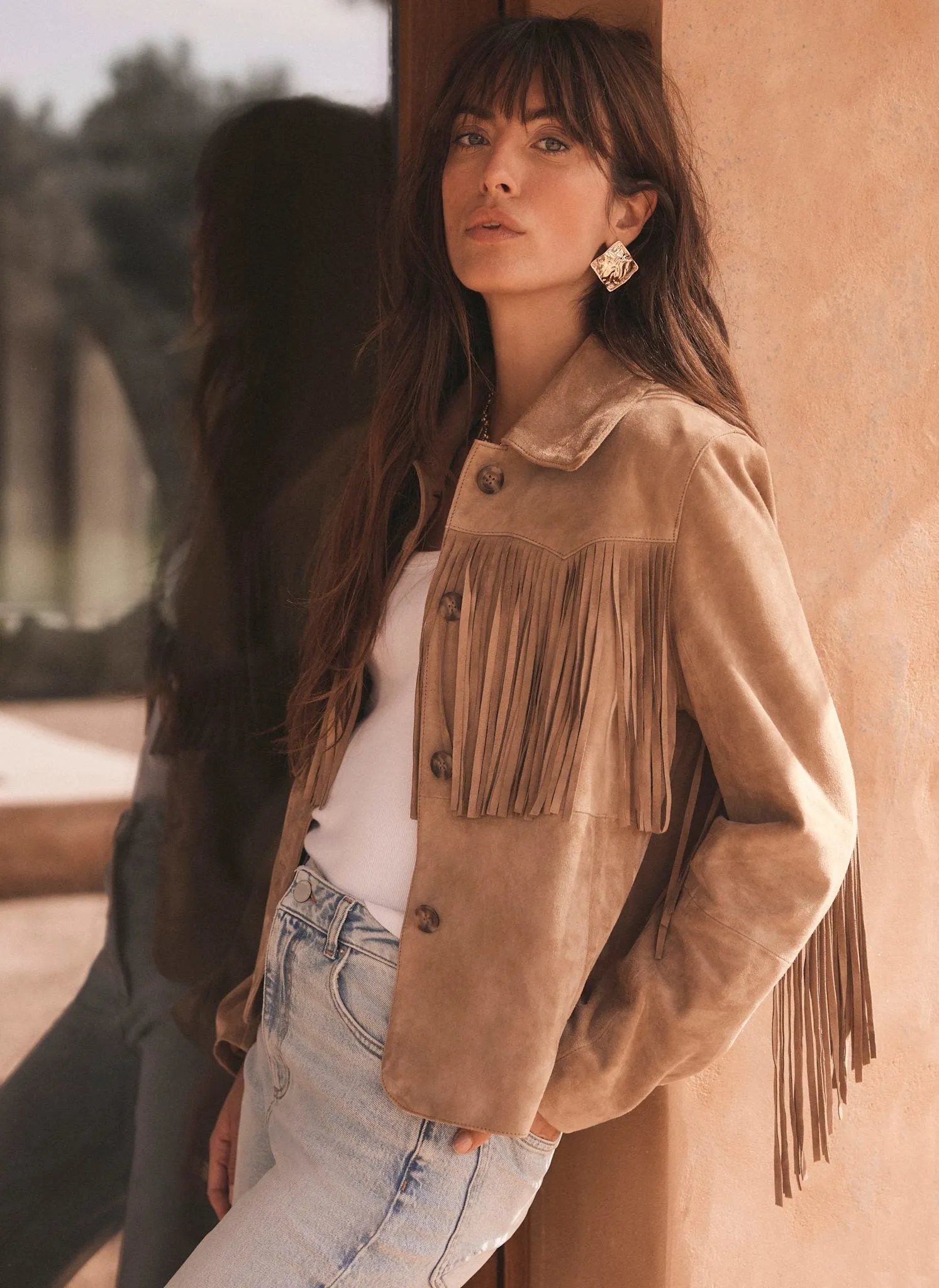 Neutral Suede Fringed Jacket sold by Mint Velvet product image thumbnail 2