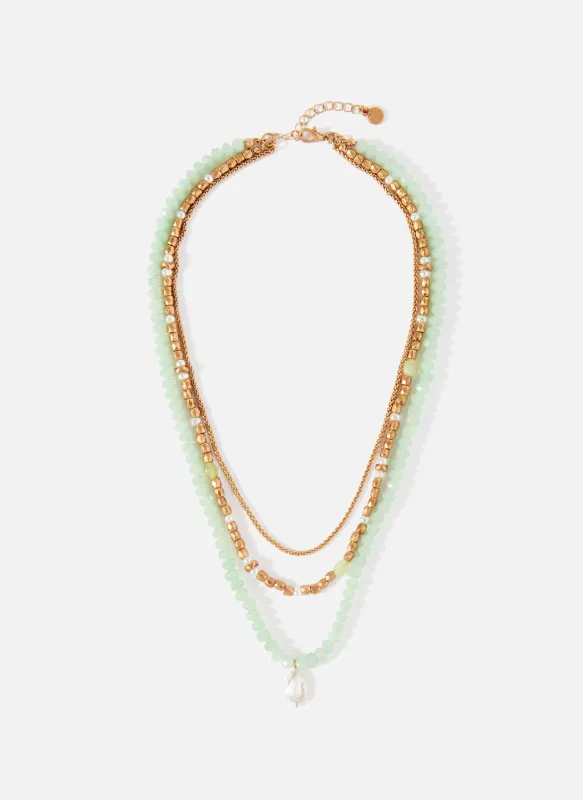 Green Beaded Layered Necklace sold by Mint Velvet