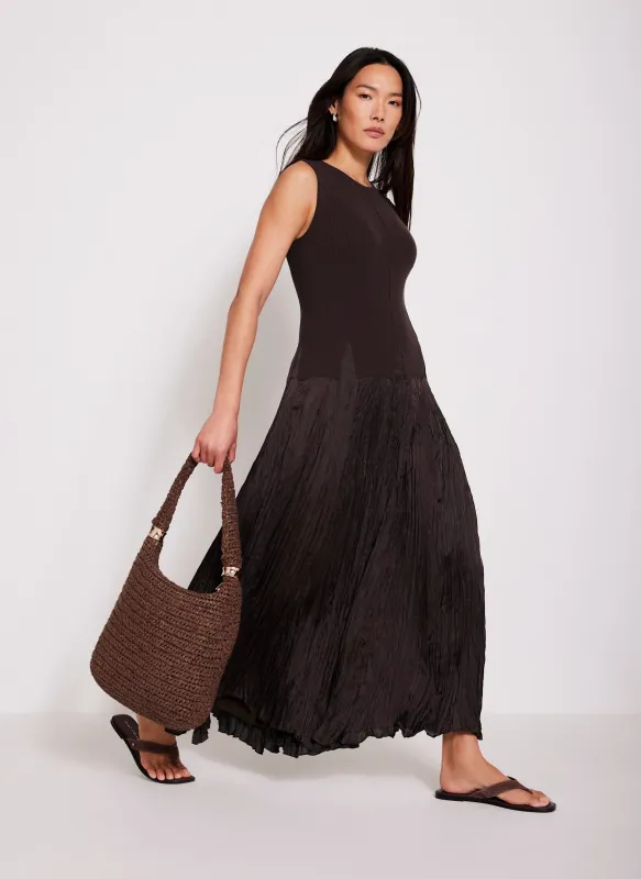 Dark Brown Mix Drop Waist Maxi Dress sold by Mint Velvet