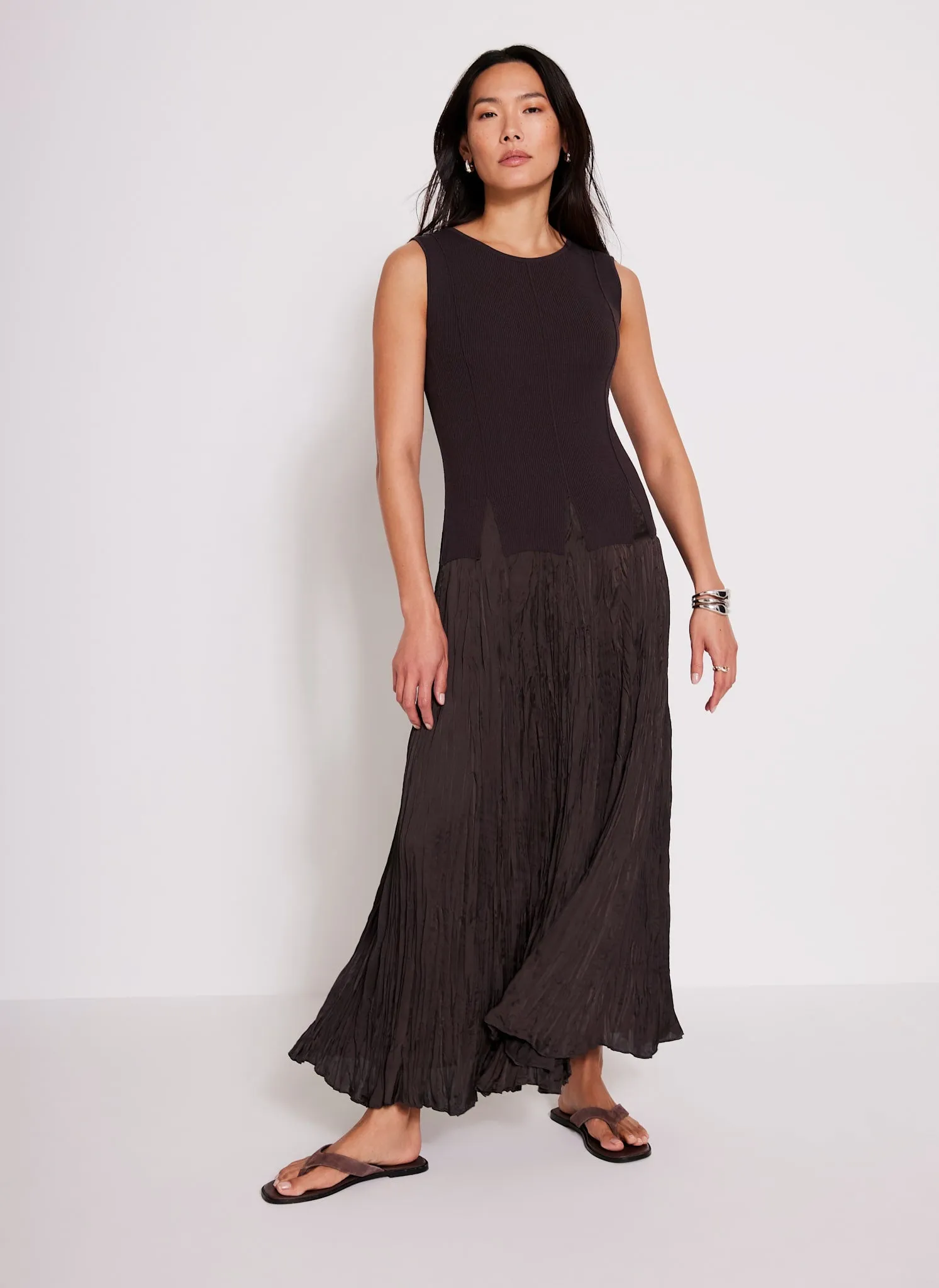 Dark Brown Mix Drop Waist Maxi Dress sold by Mint Velvet product image thumbnail 3