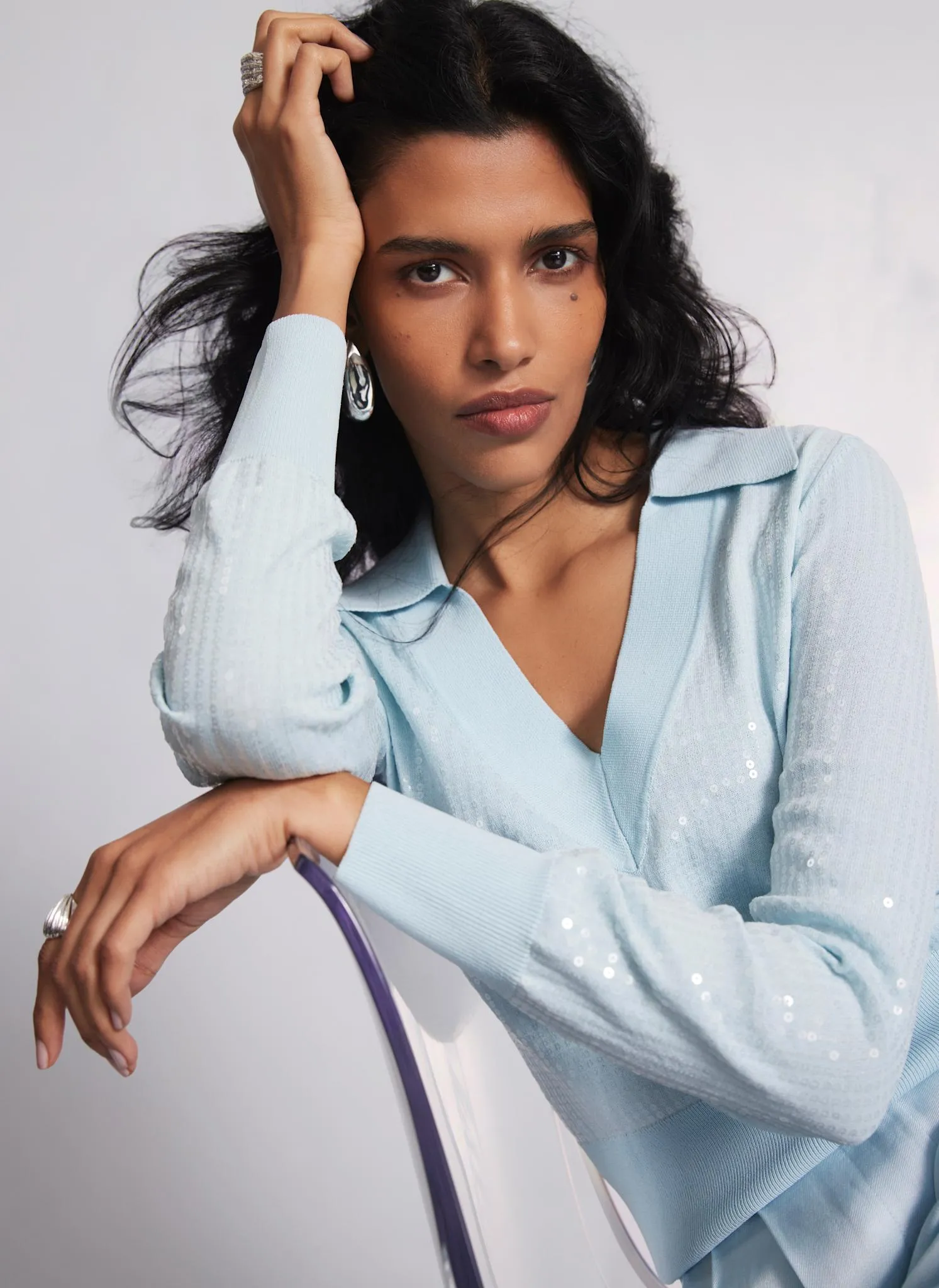 Blue Sequin Knit Polo Top sold by Mint Velvet product image thumbnail 2