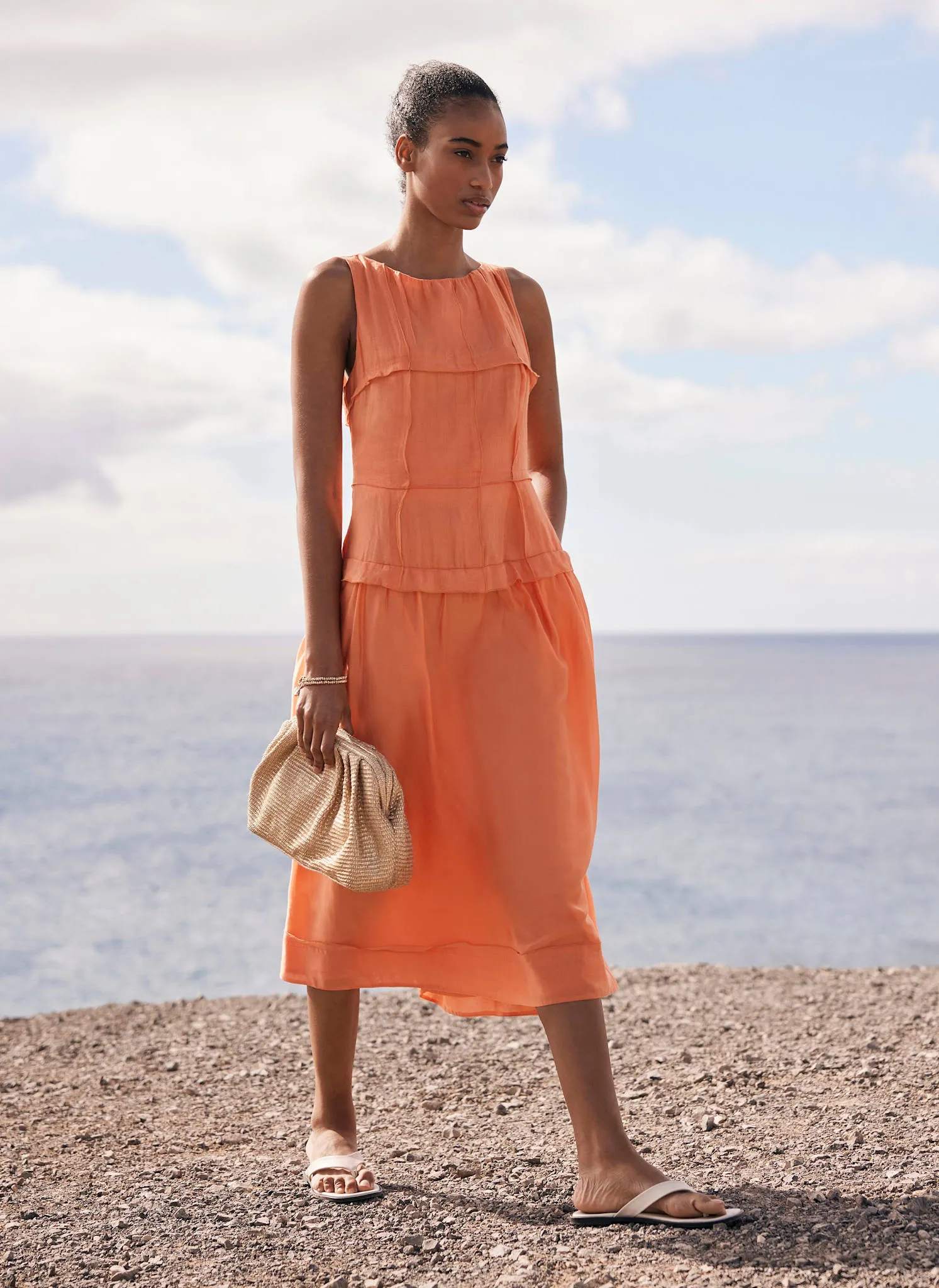 Orange Drop Waist Midi Dress sold by Mint Velvet