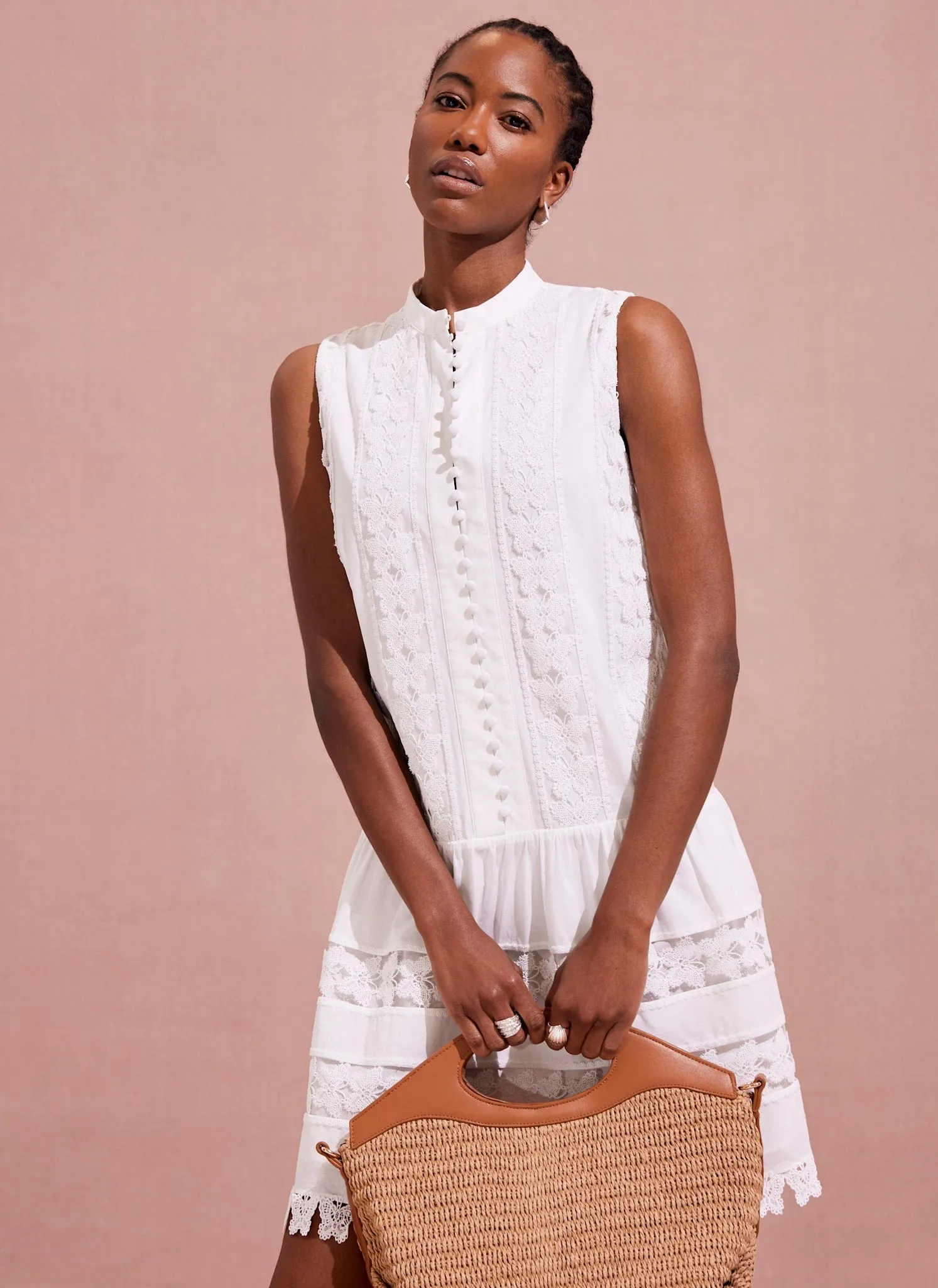 White Butterfly Trim Drop Waist Mini Dress sold by Mint Velvet product image thumbnail 2