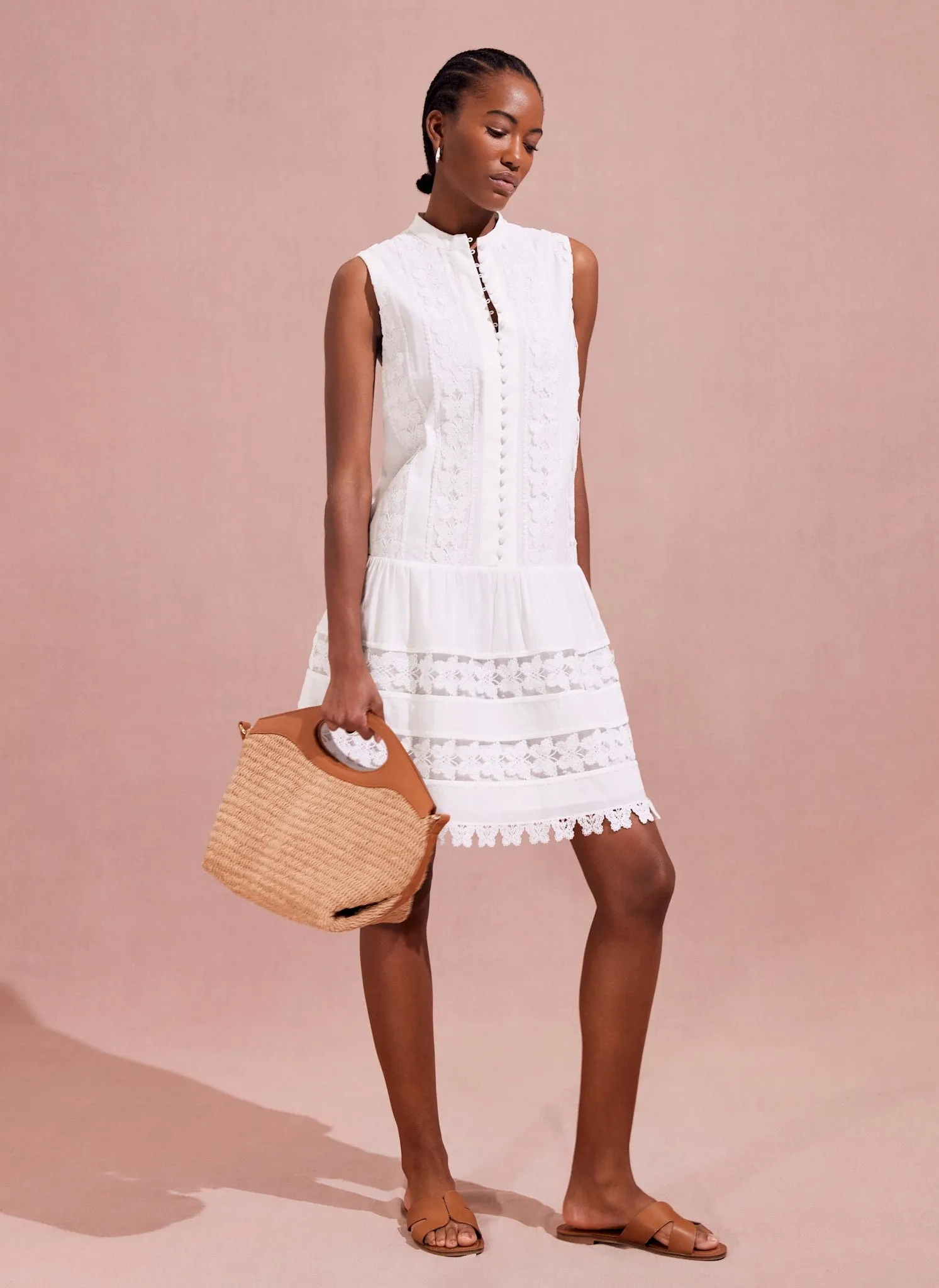 White Butterfly Trim Drop Waist Mini Dress sold by Mint Velvet
