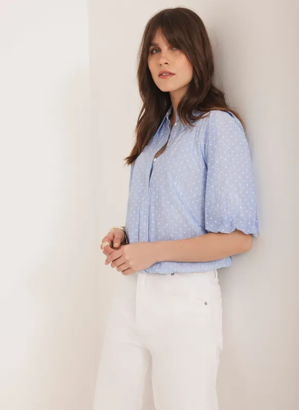 Blue Stripe Polka Heart Puff Sleeve Shirt sold by Mint Velvet