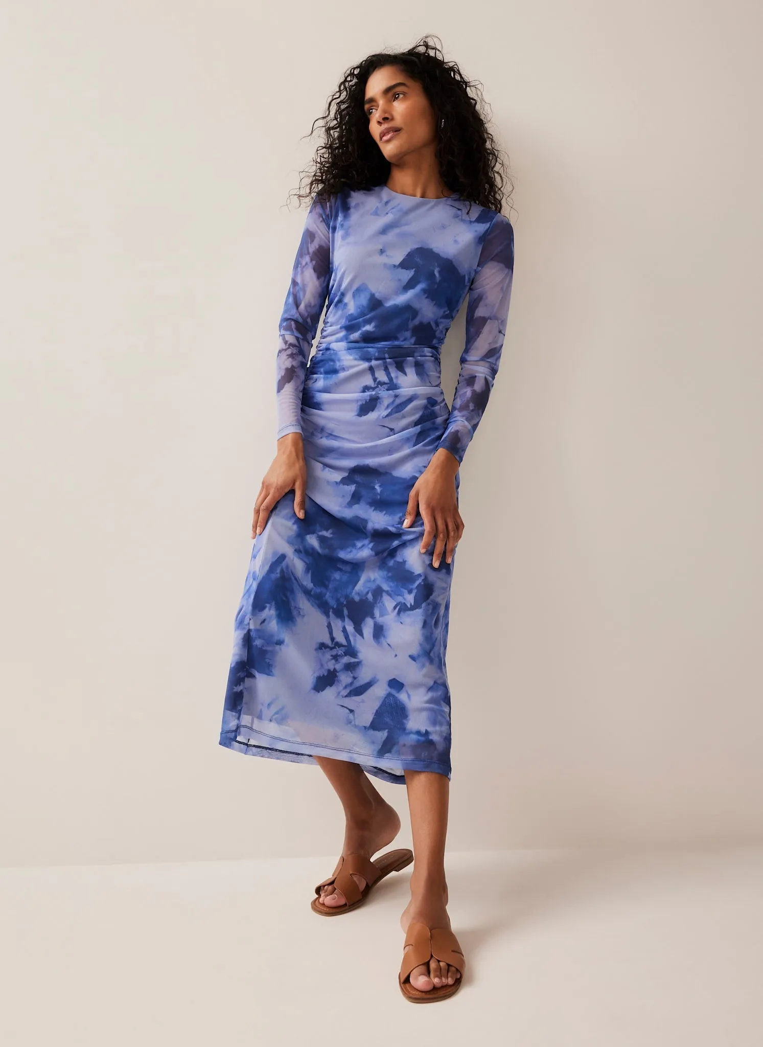 Blue Abstract Print Mesh Midi Dress sold by Mint Velvet