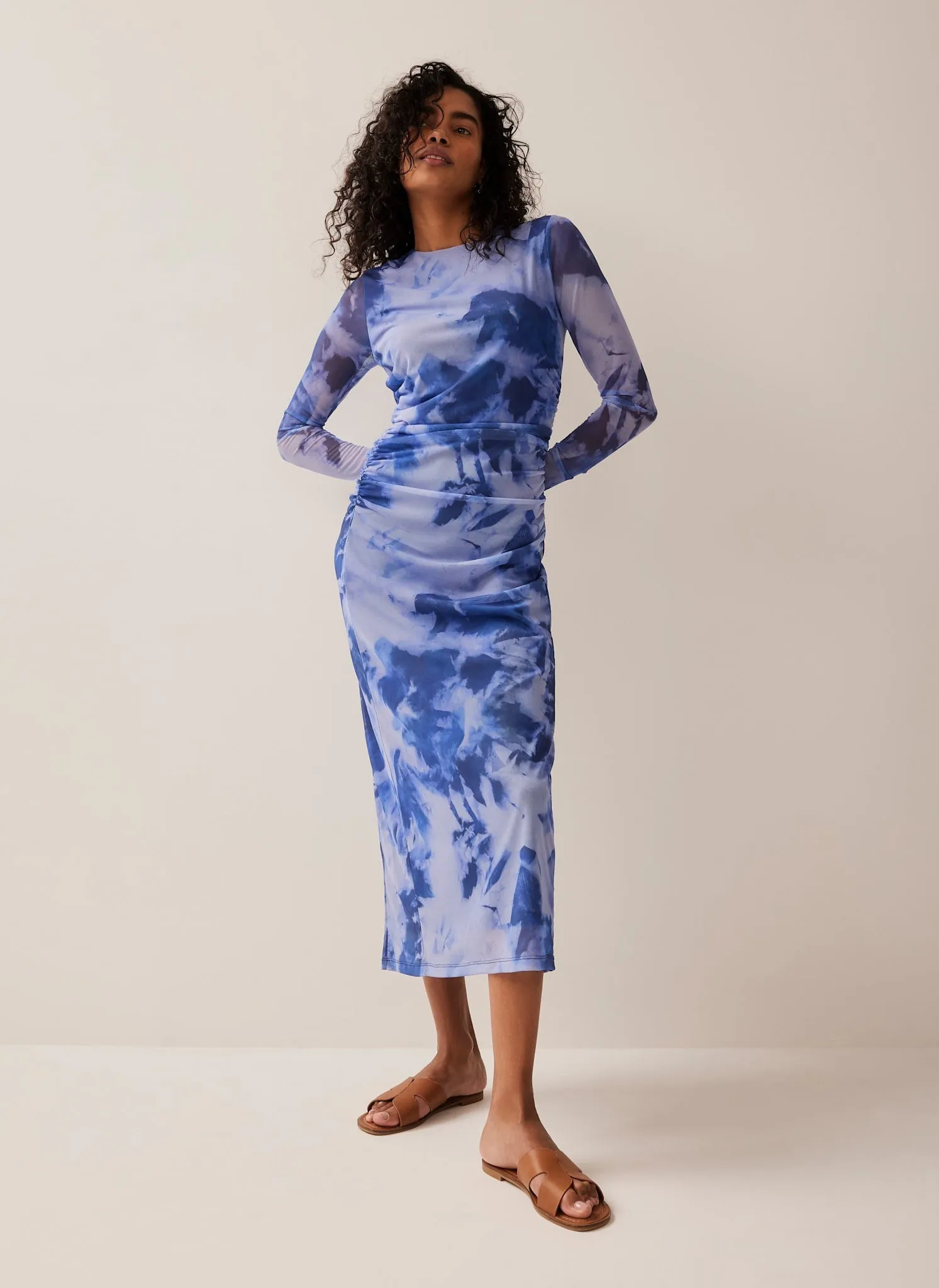 Blue Abstract Print Mesh Midi Dress sold by Mint Velvet product image thumbnail 2