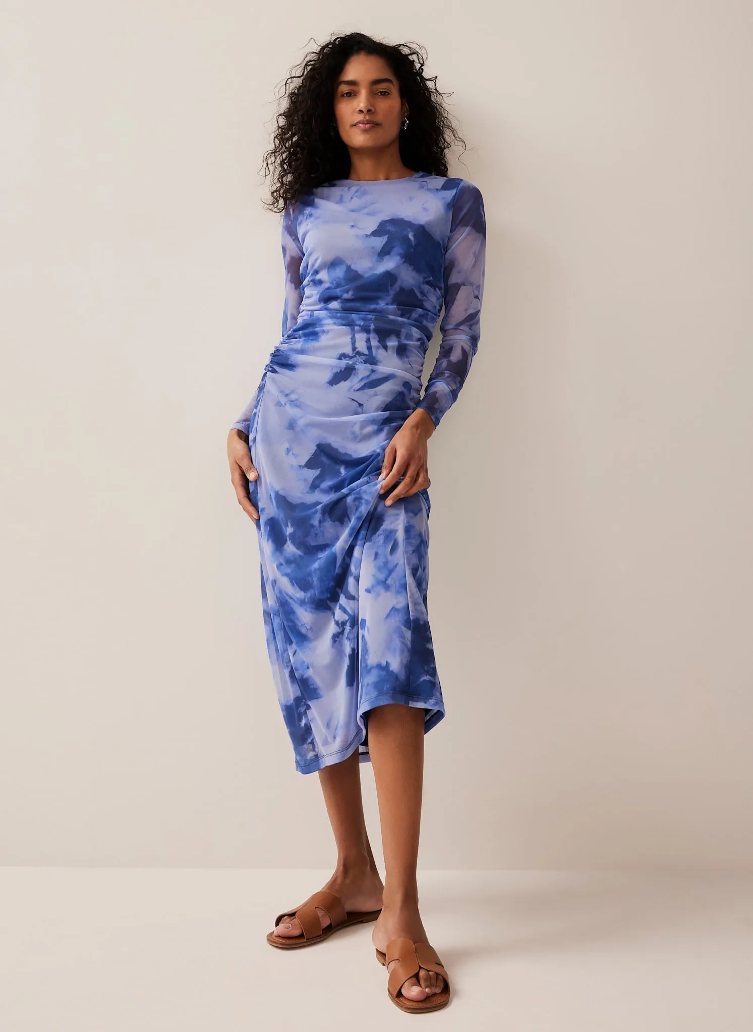 Blue Abstract Print Mesh Midi Dress sold by Mint Velvet product image thumbnail 5