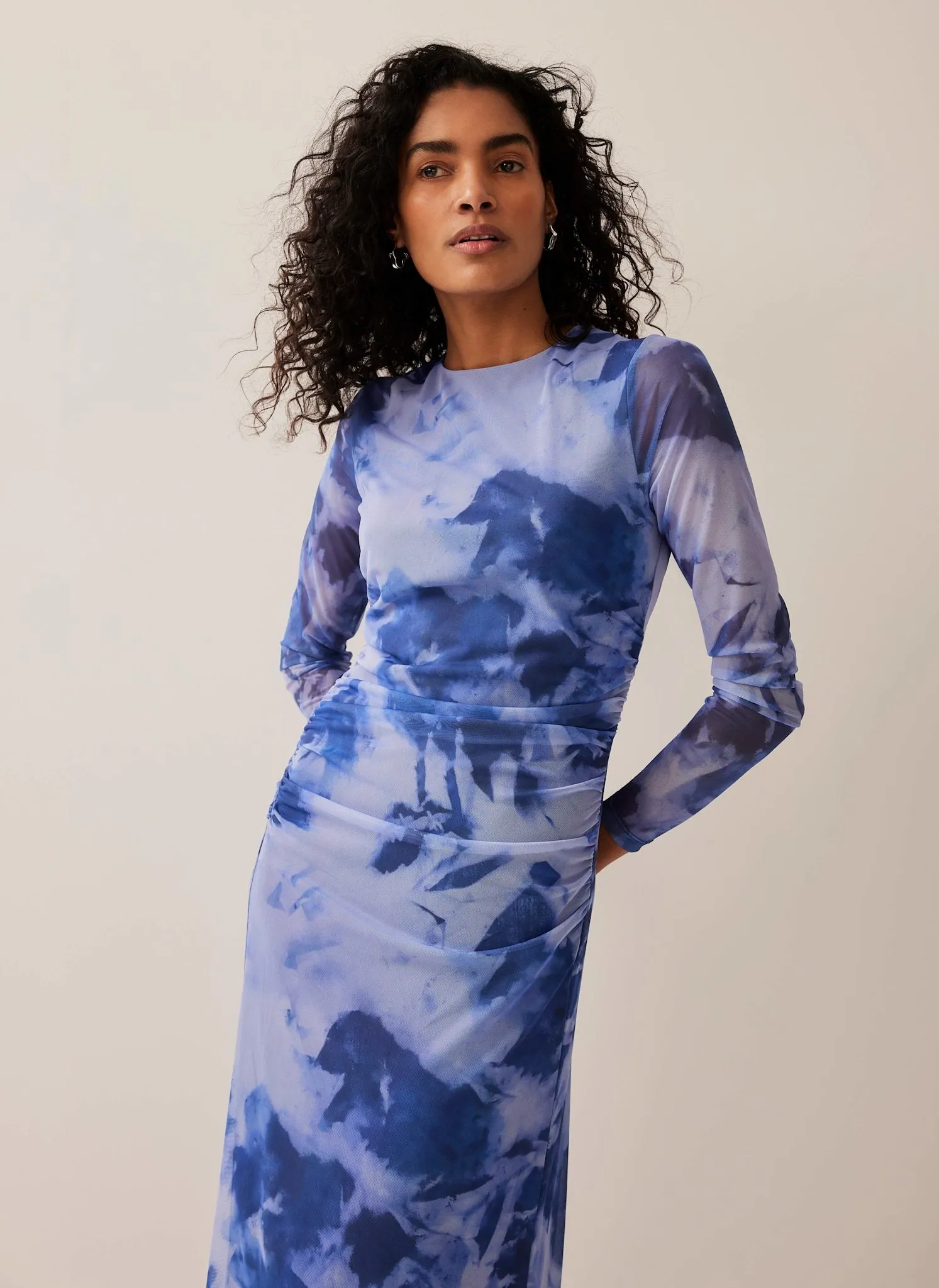 Blue Abstract Print Mesh Midi Dress sold by Mint Velvet product image thumbnail 3