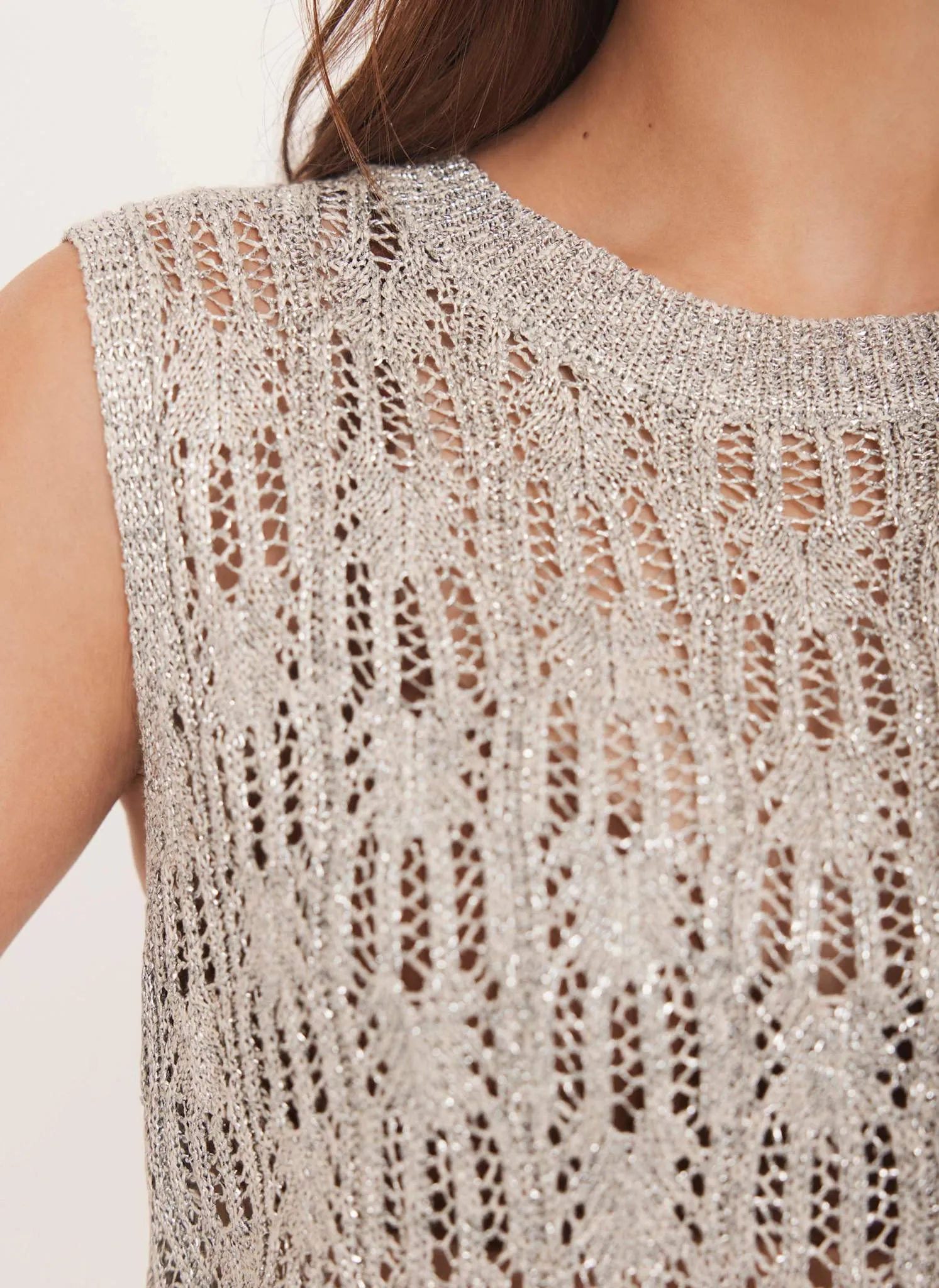 Silver Metallic Knit Tank Top sold by Mint Velvet product image thumbnail 4
