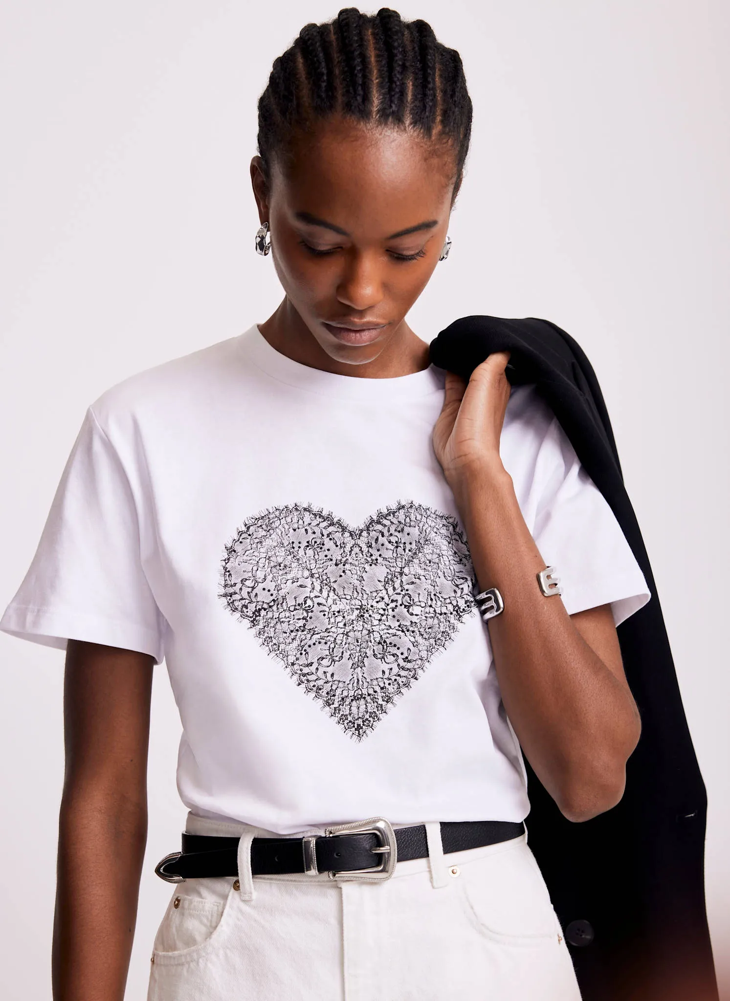 White Lace Heart Graphic T-Shirt sold by Mint Velvet product image thumbnail 4