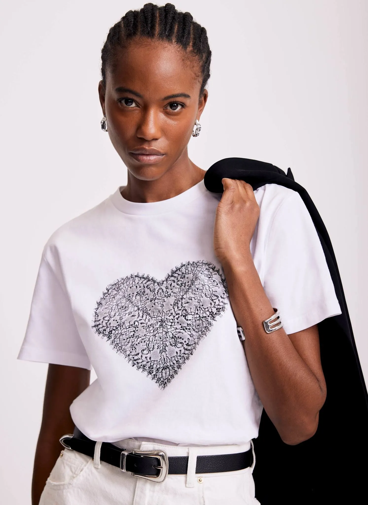 White Lace Heart Graphic T-Shirt sold by Mint Velvet product image thumbnail 2