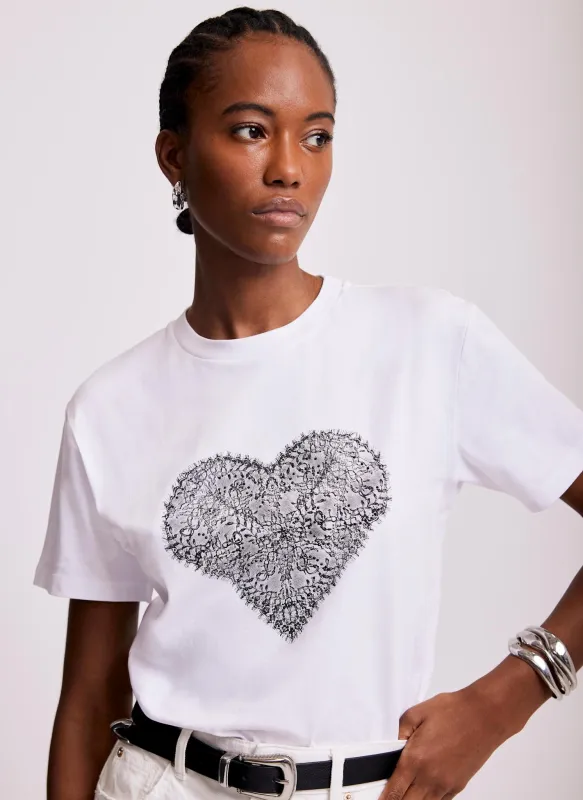White Lace Heart Graphic T-Shirt sold by Mint Velvet