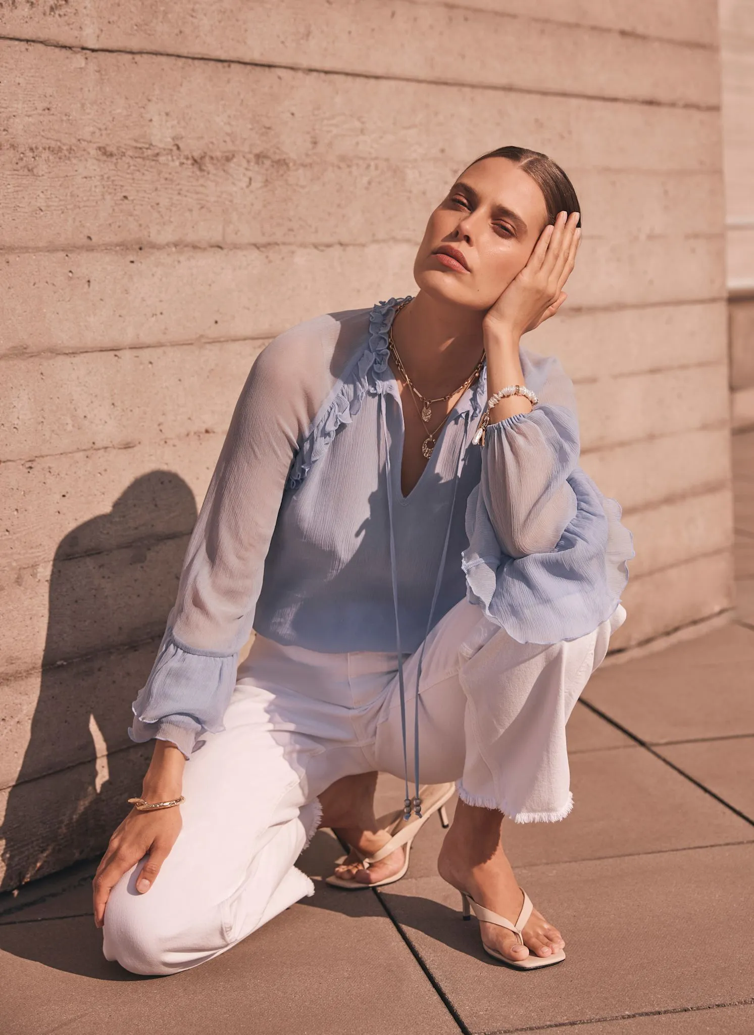 Blue Ruffle Detail Blouse sold by Mint Velvet product image thumbnail 3