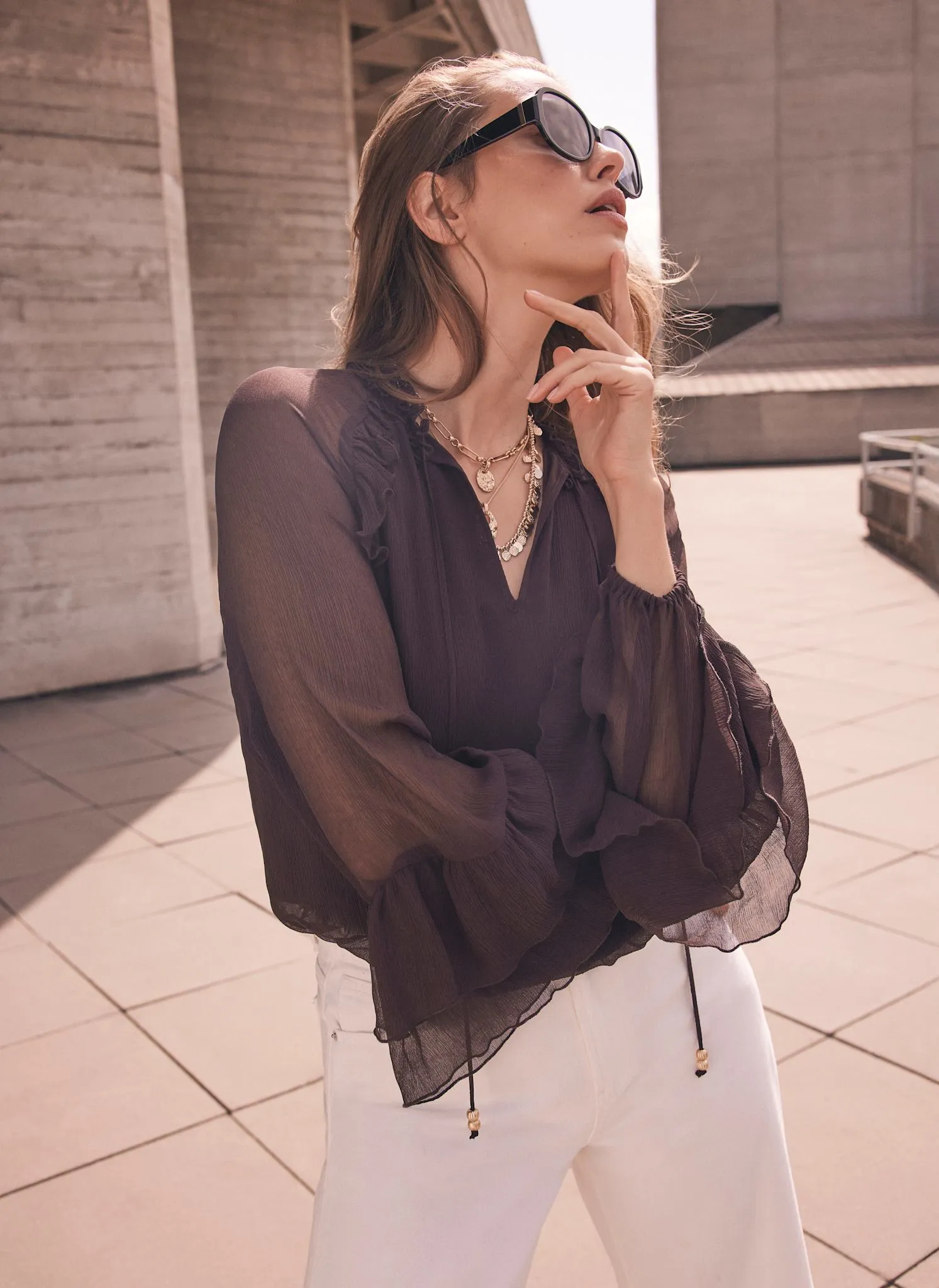 Brown Ruffle Detail Blouse sold by Mint Velvet product image thumbnail 5