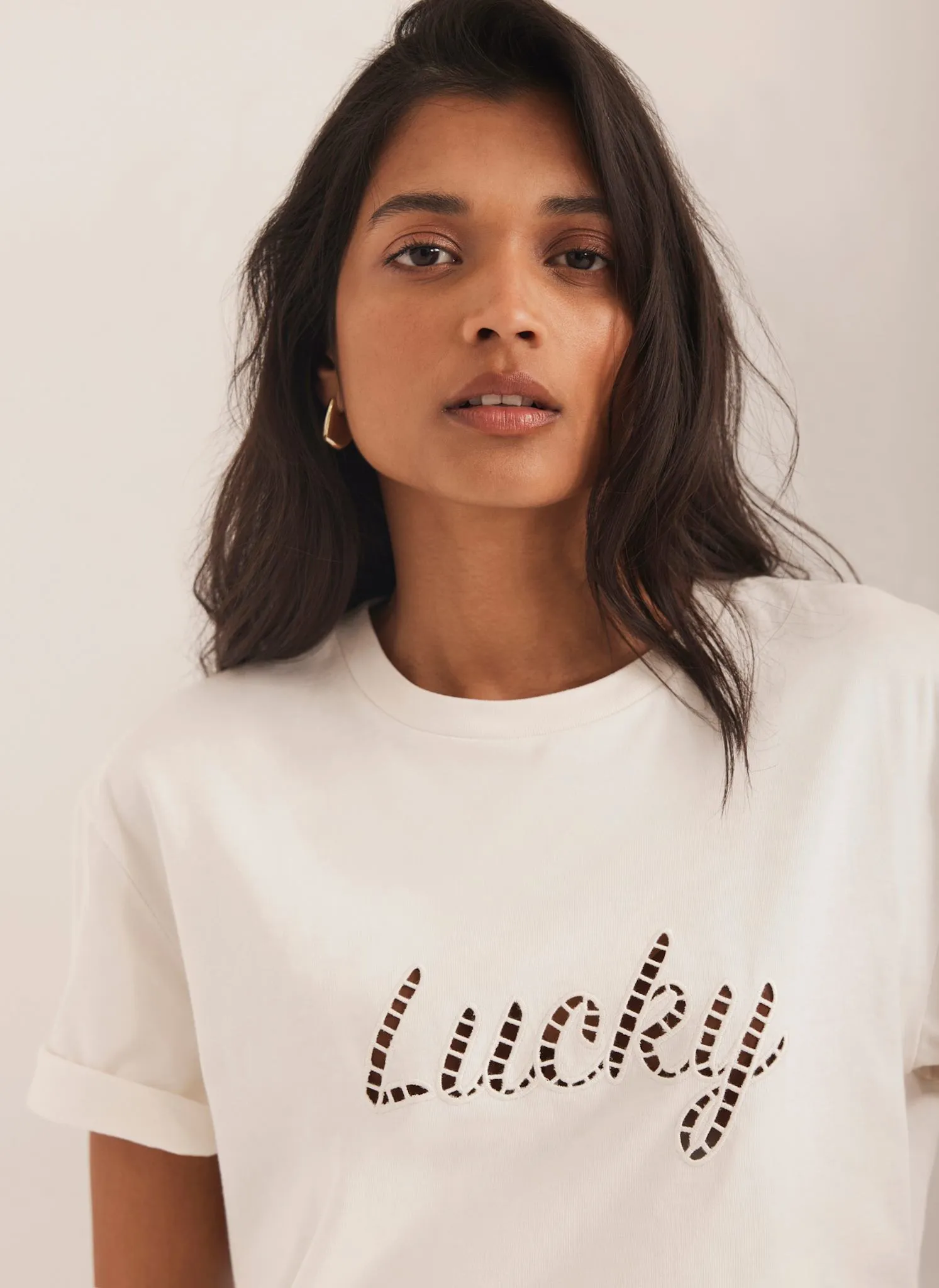Cream Cotton Cut Out Lucky T-Shirt sold by Mint Velvet product image thumbnail 5