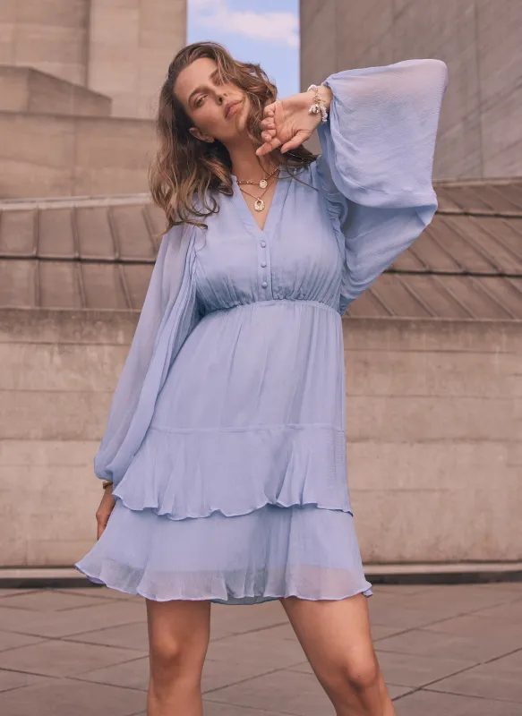 Blue Ruffle Boho Mini Dress sold by Mint Velvet