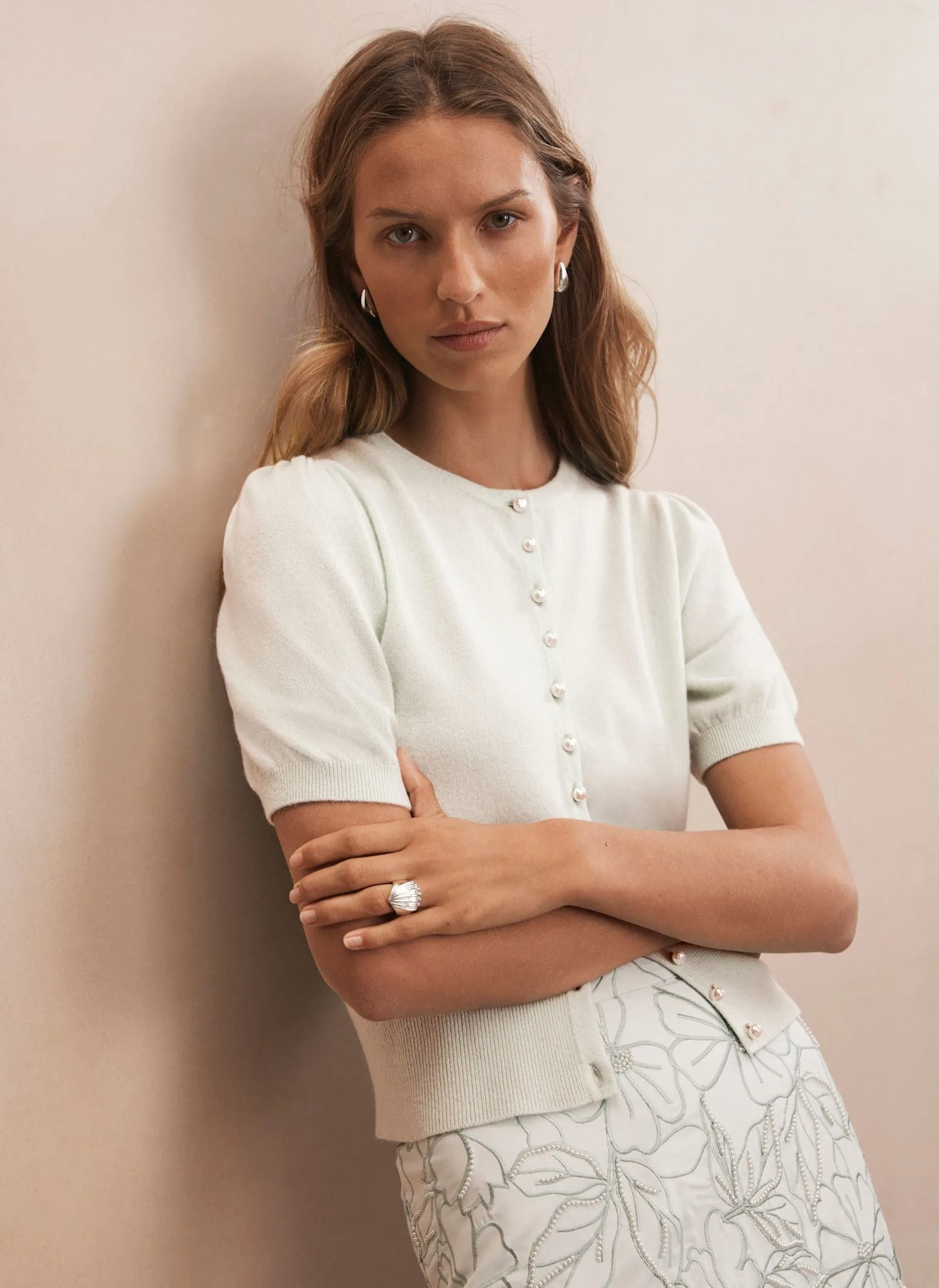 White Cashmere Short Sleeve Cardigan sold by Mint Velvet product image thumbnail 3