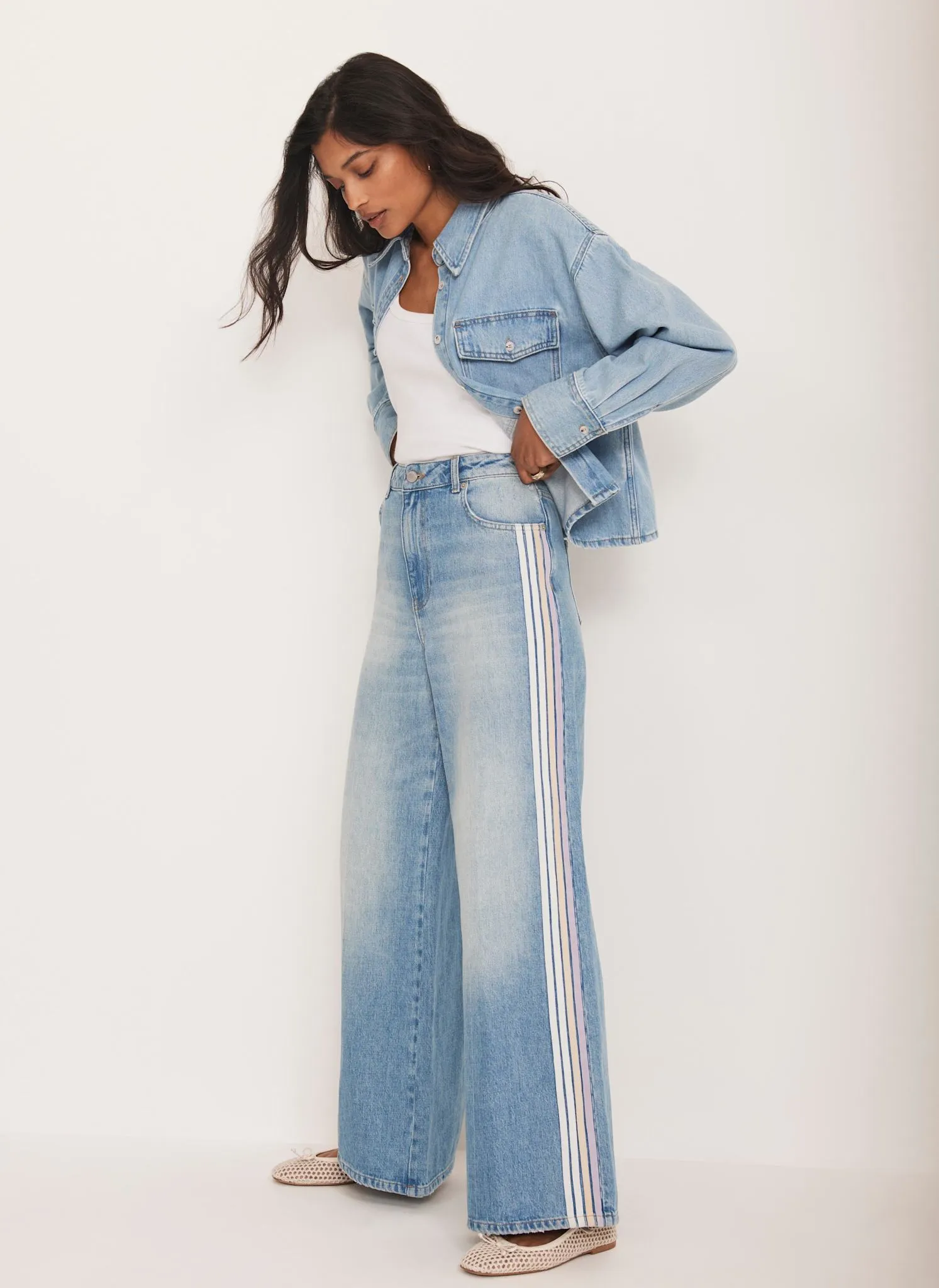 Indigo Wash Side Stripe Wide Jeans sold by Mint Velvet
