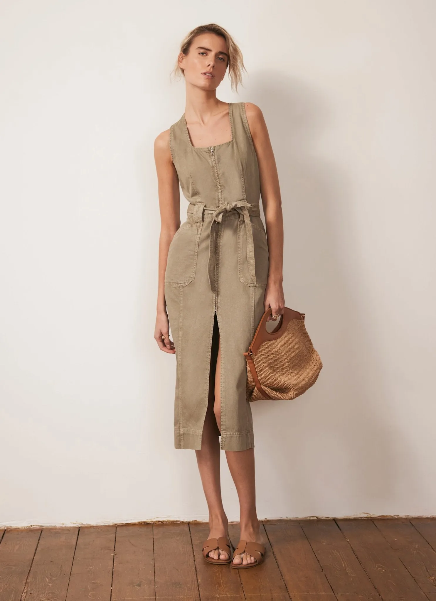 Khaki Denim Belted Midi Dress sold by Mint Velvet product image thumbnail 5