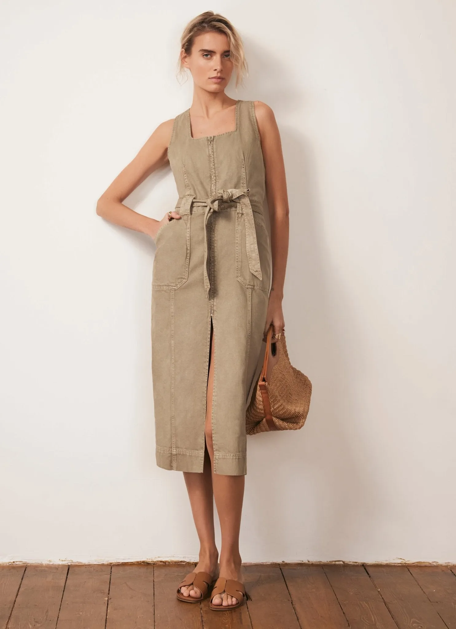 Khaki Denim Belted Midi Dress sold by Mint Velvet product image thumbnail 4