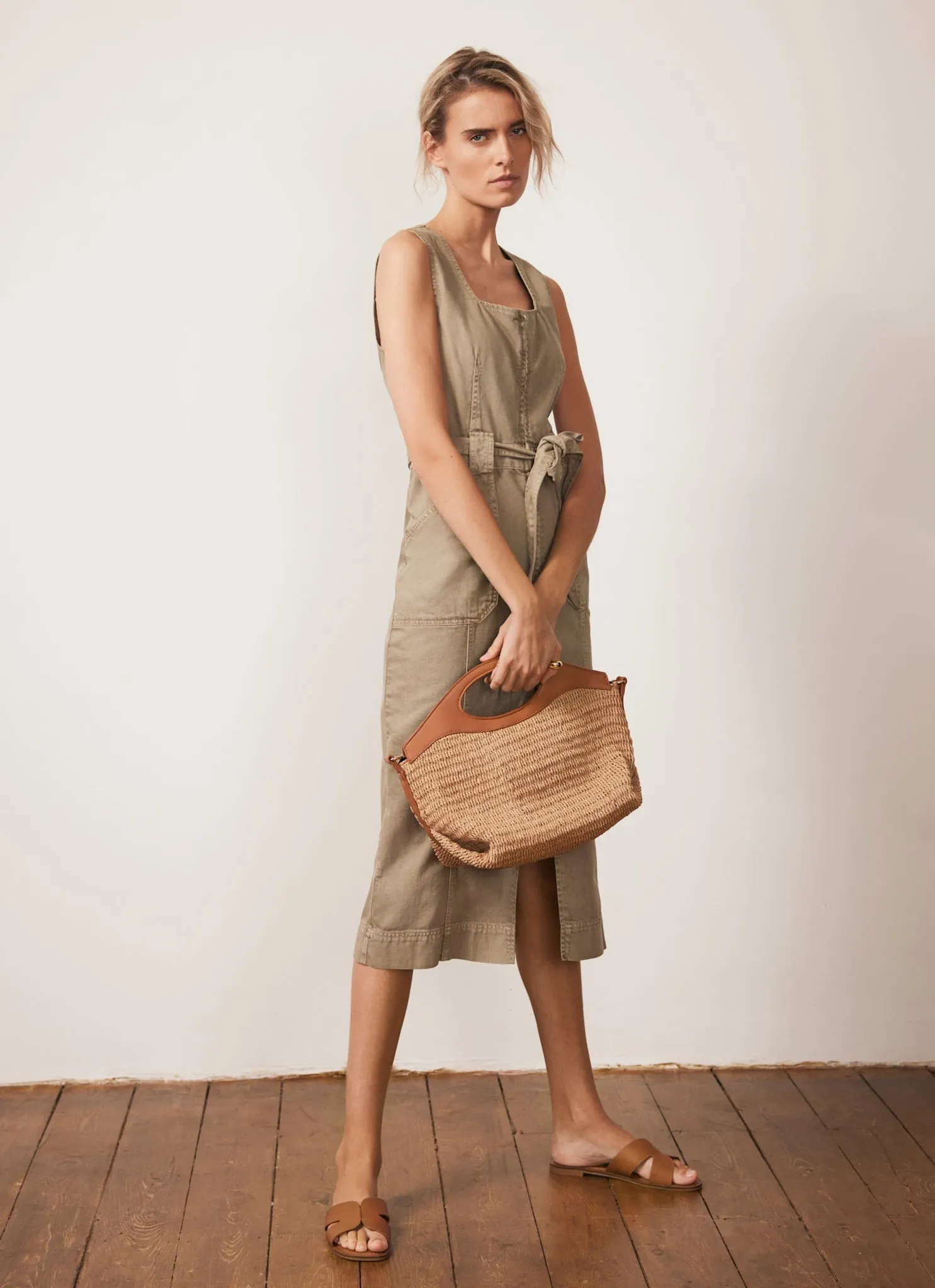 Khaki Denim Belted Midi Dress sold by Mint Velvet