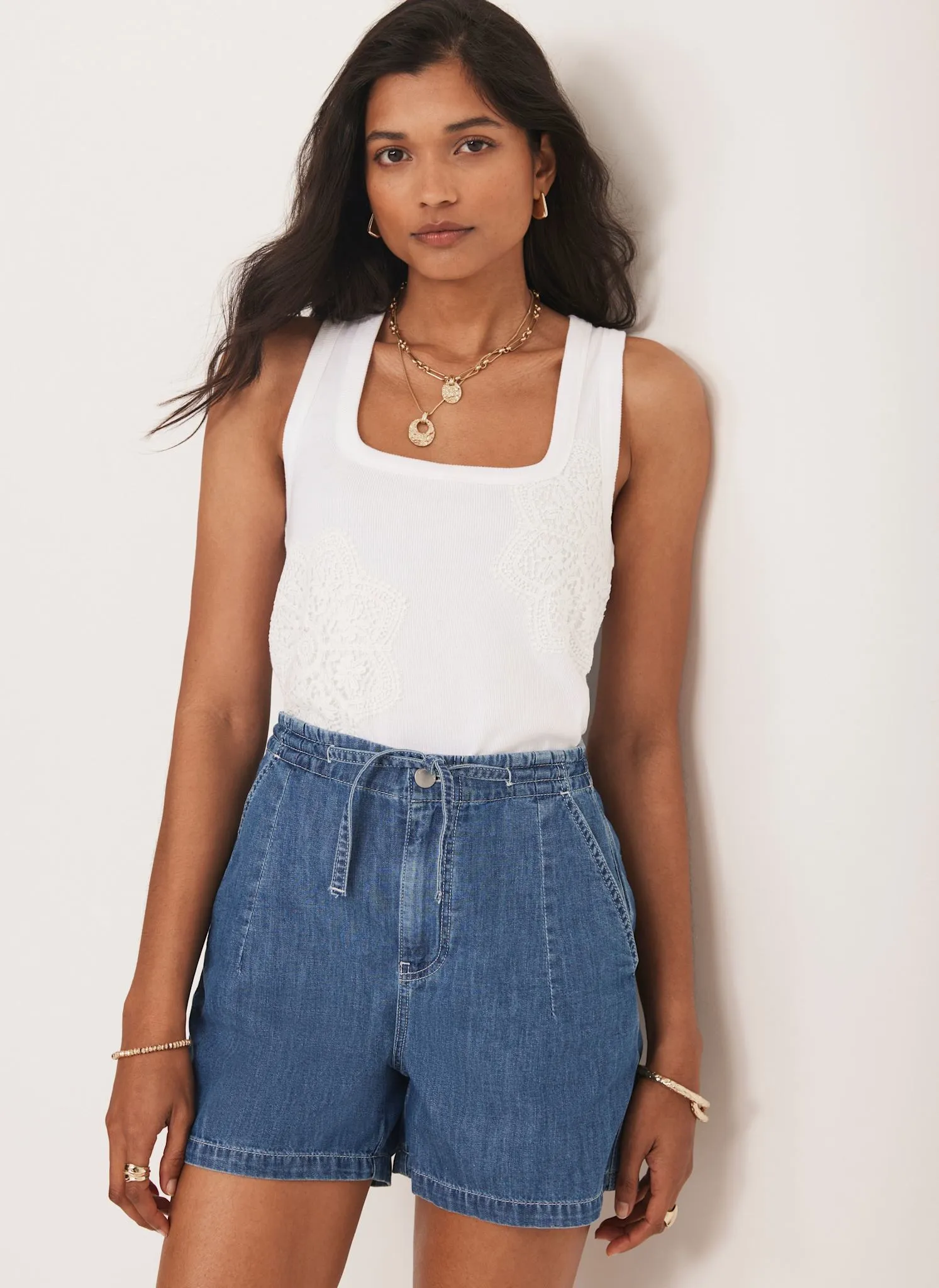 White Cotton Blend Crochet Vest Top sold by Mint Velvet product image thumbnail 2