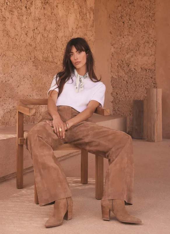 Neutral Suede Straight Trousers sold by Mint Velvet