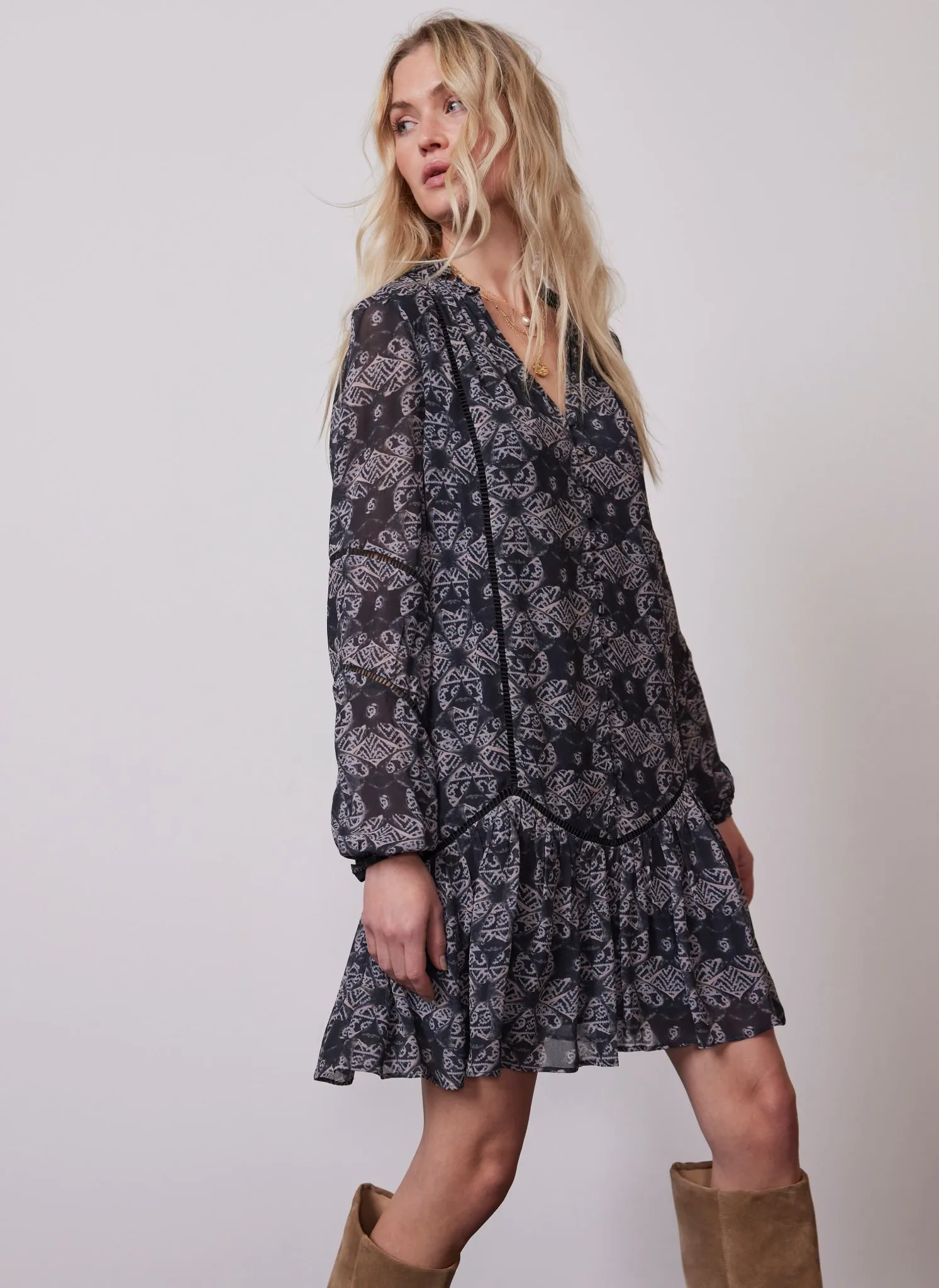 Black Printed Mini Dress sold by Mint Velvet