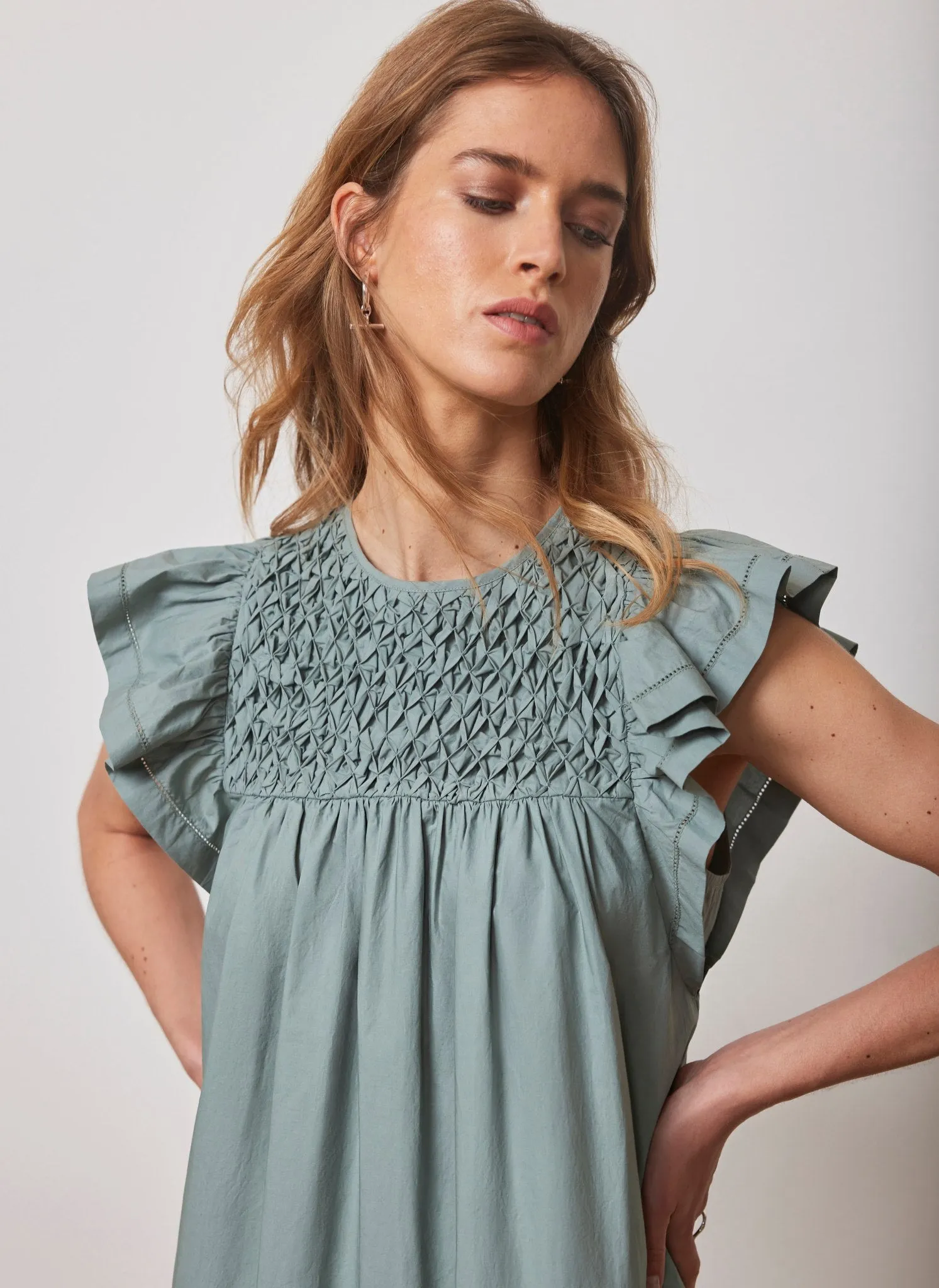Blue Cotton Smocked Maxi Dress sold by Mint Velvet product image thumbnail 2