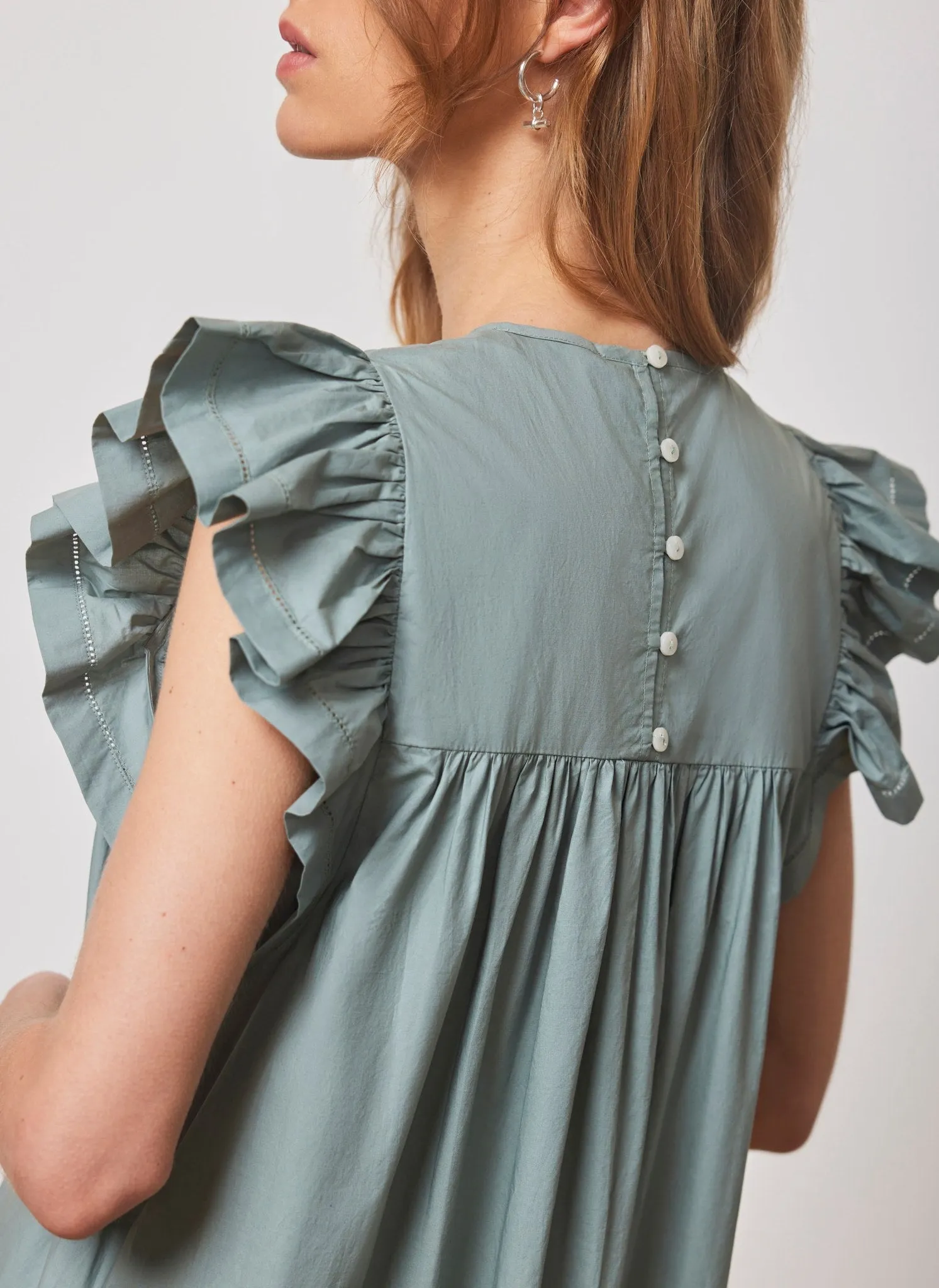 Blue Cotton Smocked Maxi Dress sold by Mint Velvet product image thumbnail 5