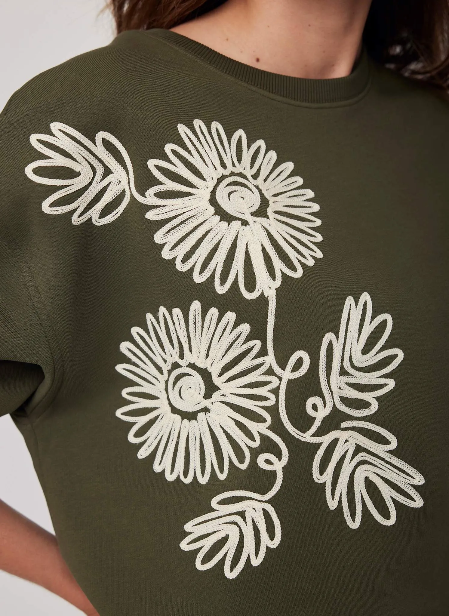 Khaki Cotton Blend Flower Sweatshirt sold by Mint Velvet product image thumbnail 4