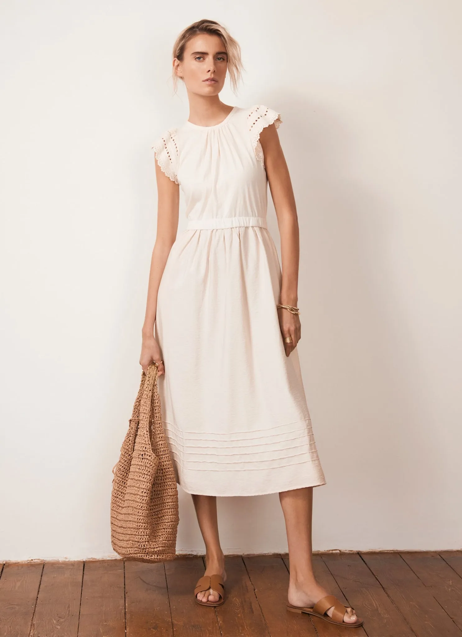 Neutral Crochet Trim Woven Jersey Midi Dress sold by Mint Velvet product image thumbnail 2