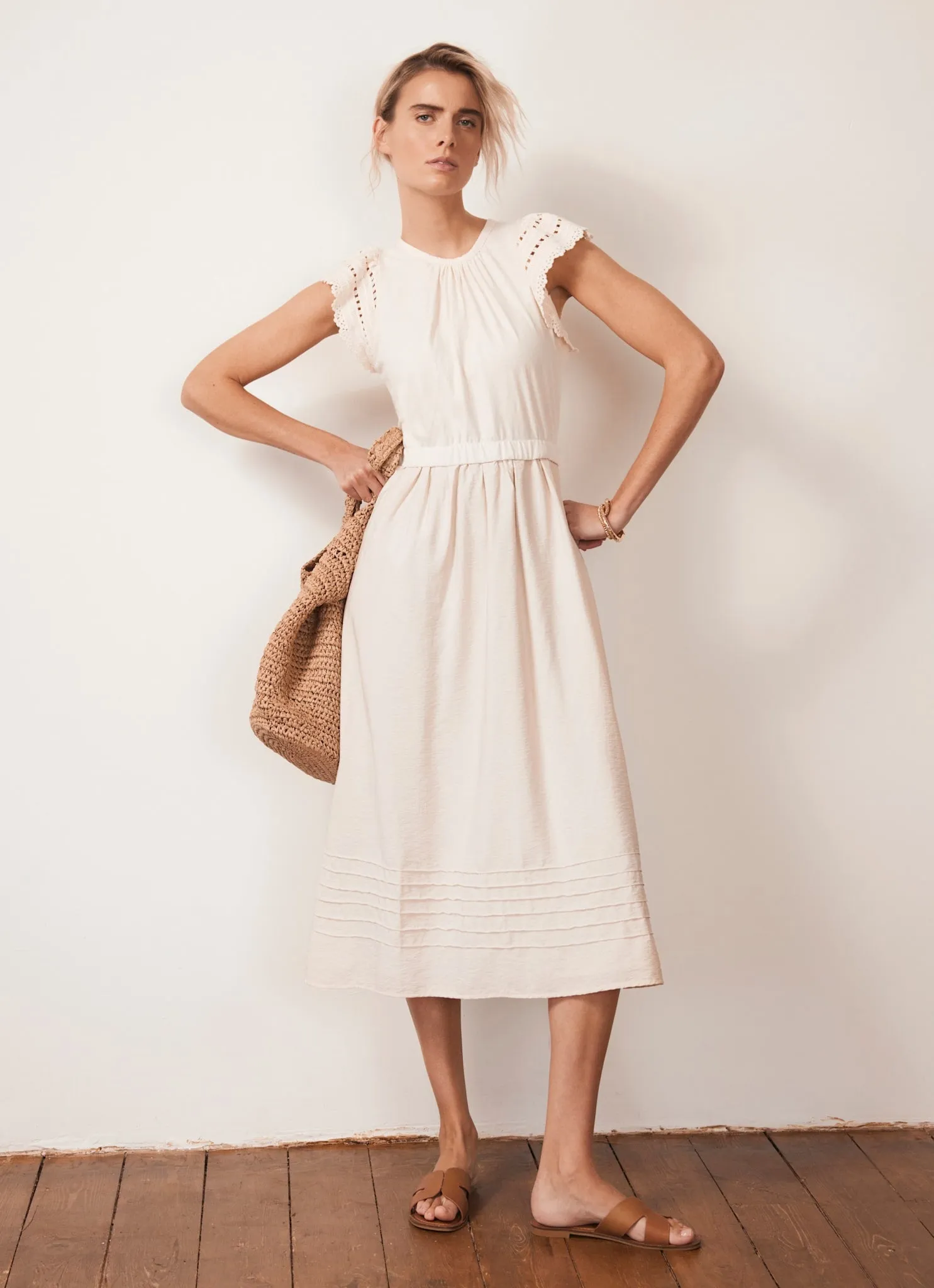 Neutral Crochet Trim Woven Jersey Midi Dress sold by Mint Velvet product image thumbnail 5