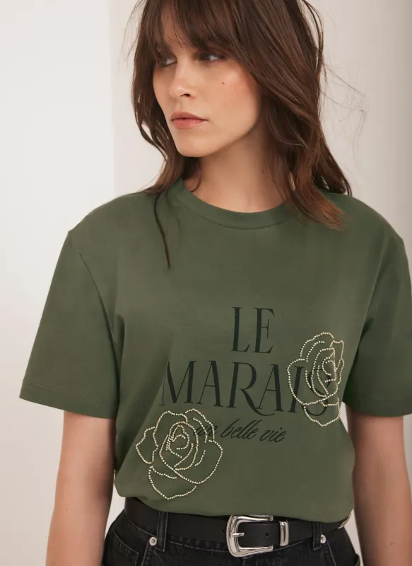 Khaki Graphic Slogan T-Shirt sold by Mint Velvet