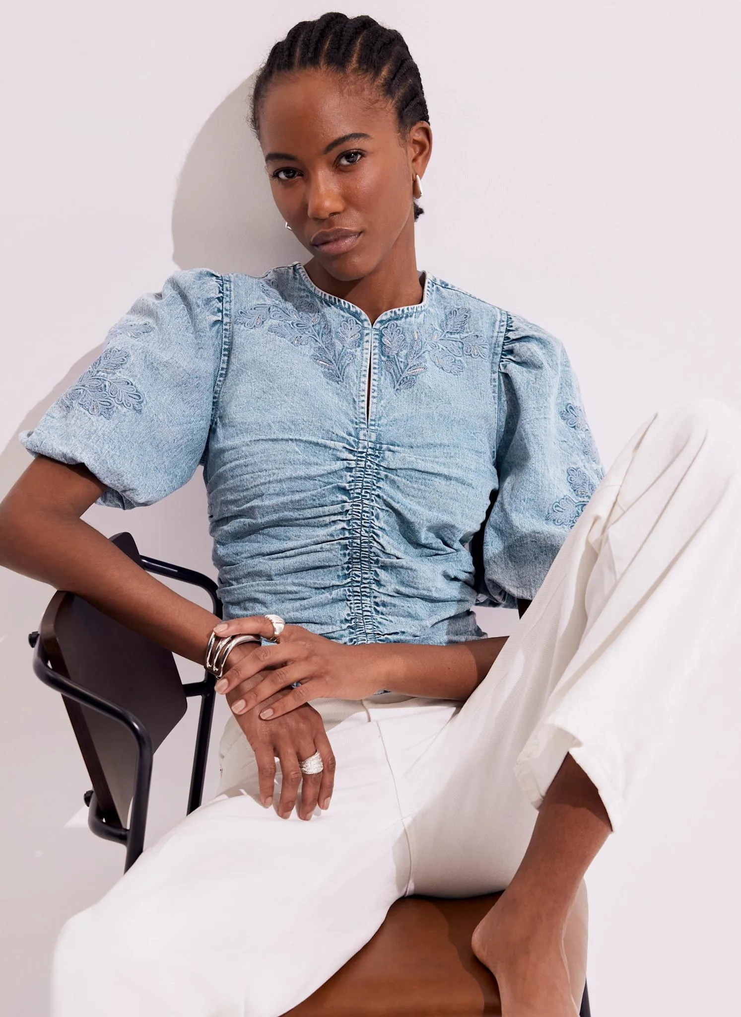 Indigo Denim Embroidered Top sold by Mint Velvet